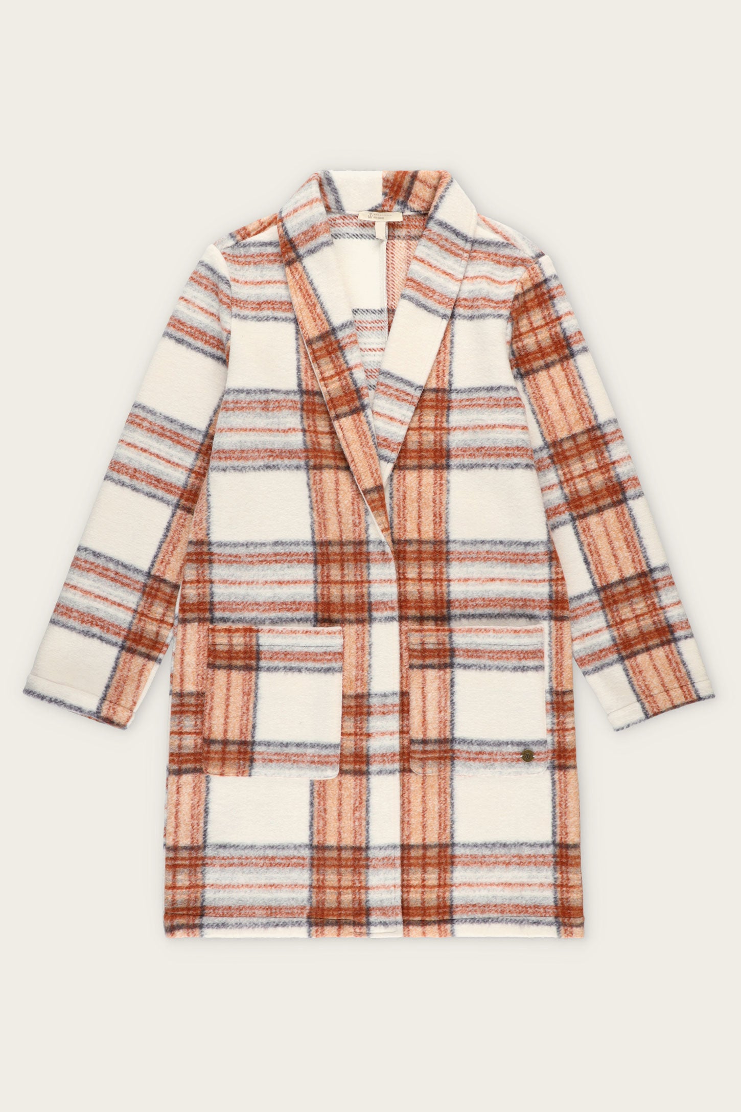 Veston tricot brossé jacquard à carreaux - Femme && BLANC CASSÉ/MULTI