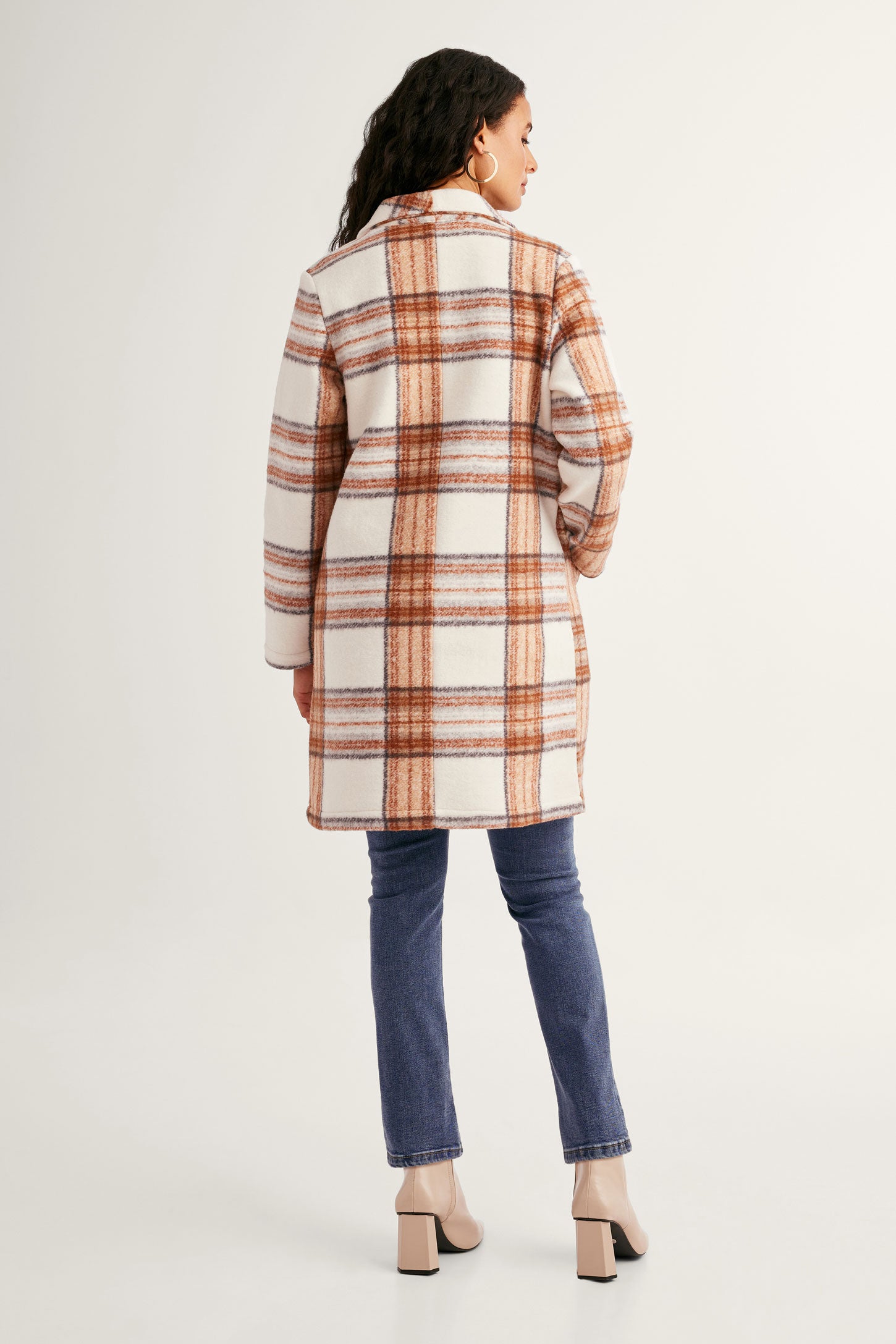 Veston tricot brossé jacquard à carreaux - Femme && BLANC CASSÉ/MULTI