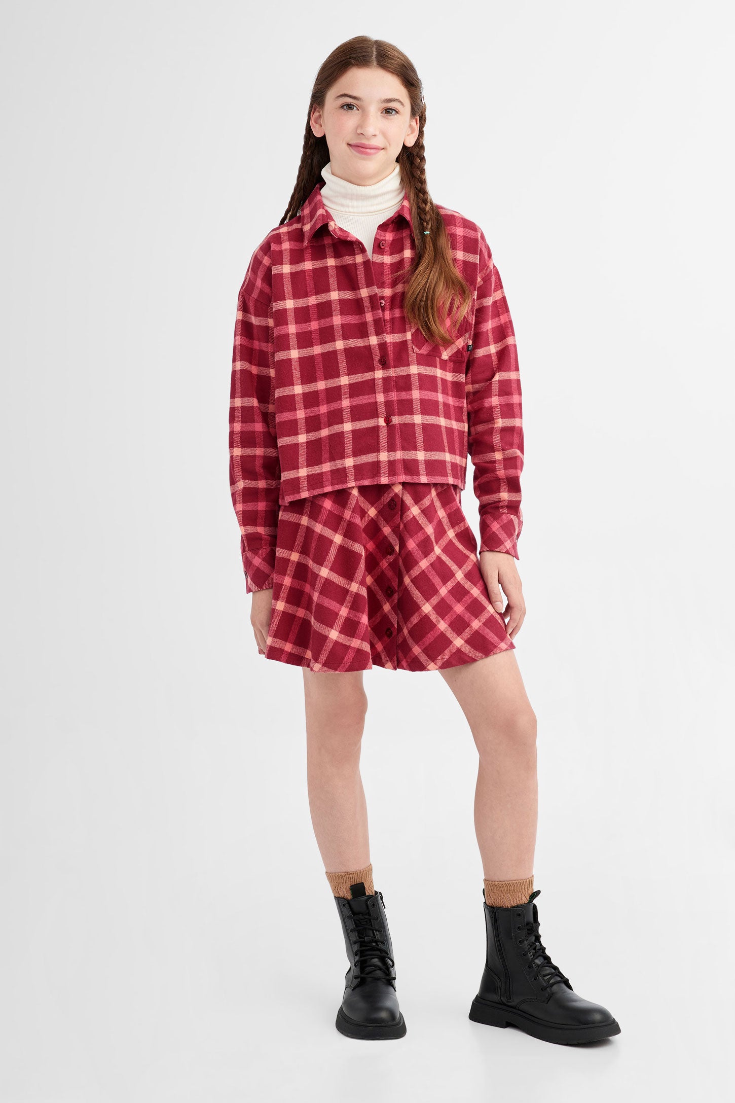 Chemise à carreaux en flanelle - Ado fille && BORDEAUX