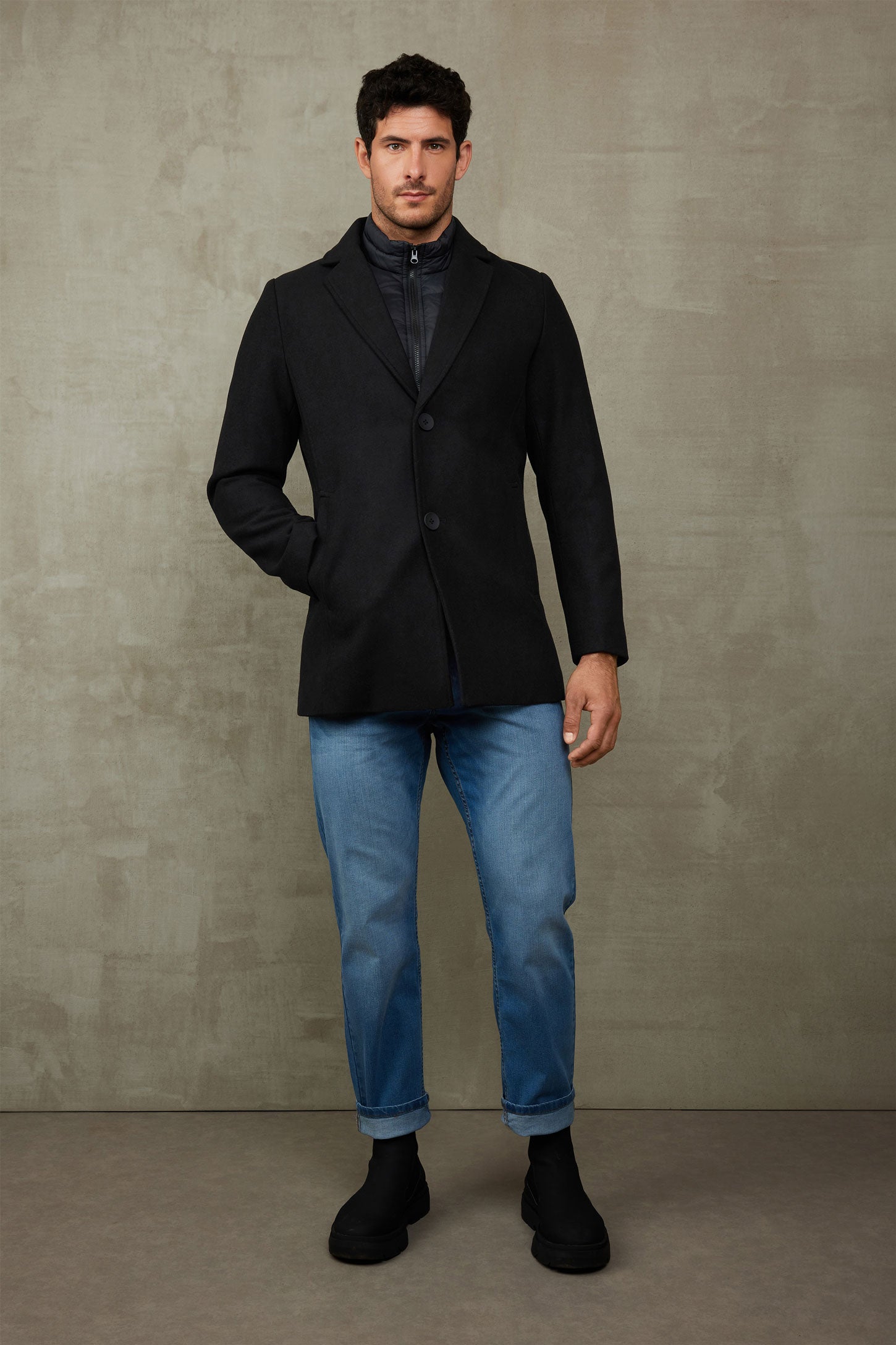 Manteau veston à plastron - Homme && NOIR