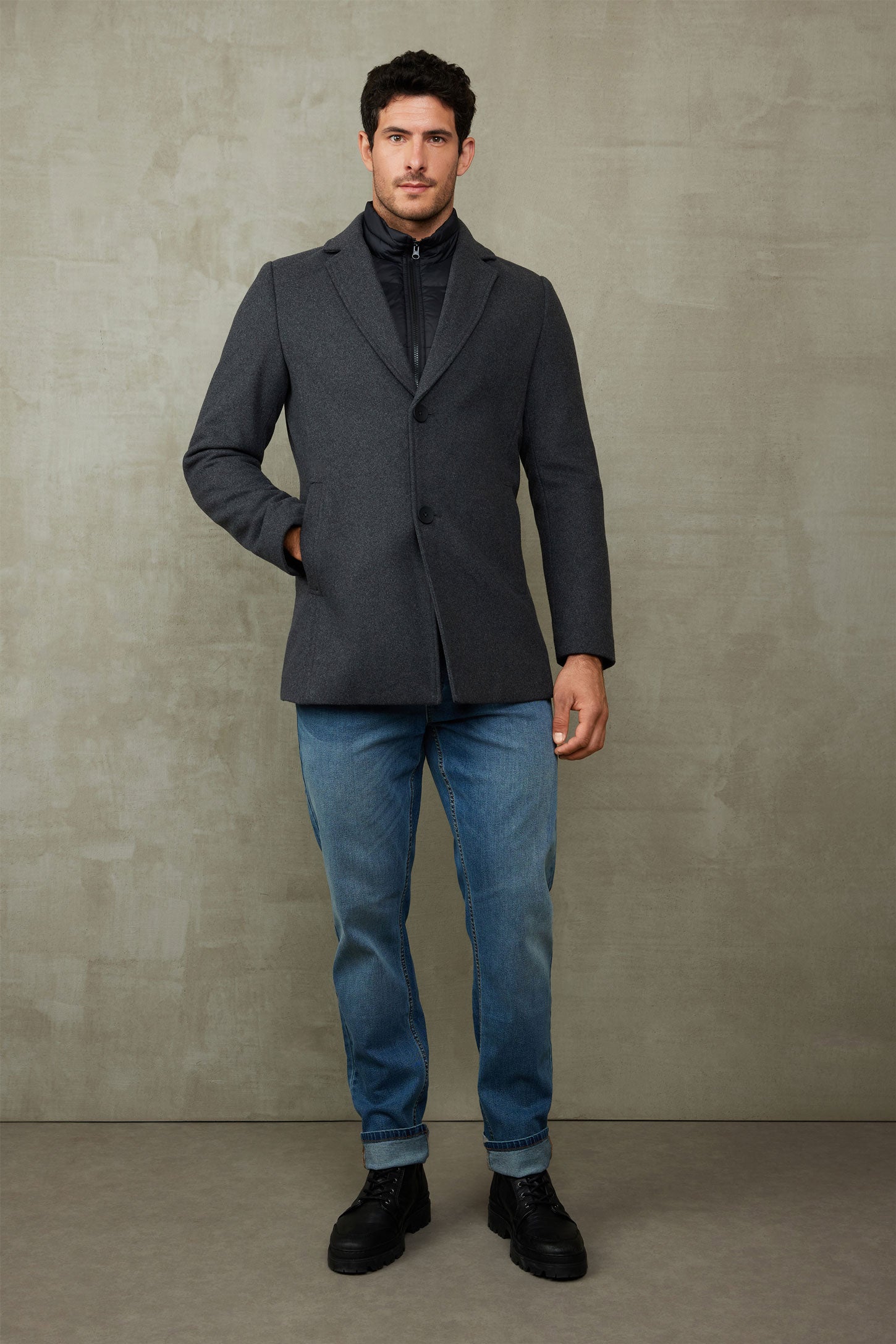 Manteau veston à plastron - Homme && CHARBON