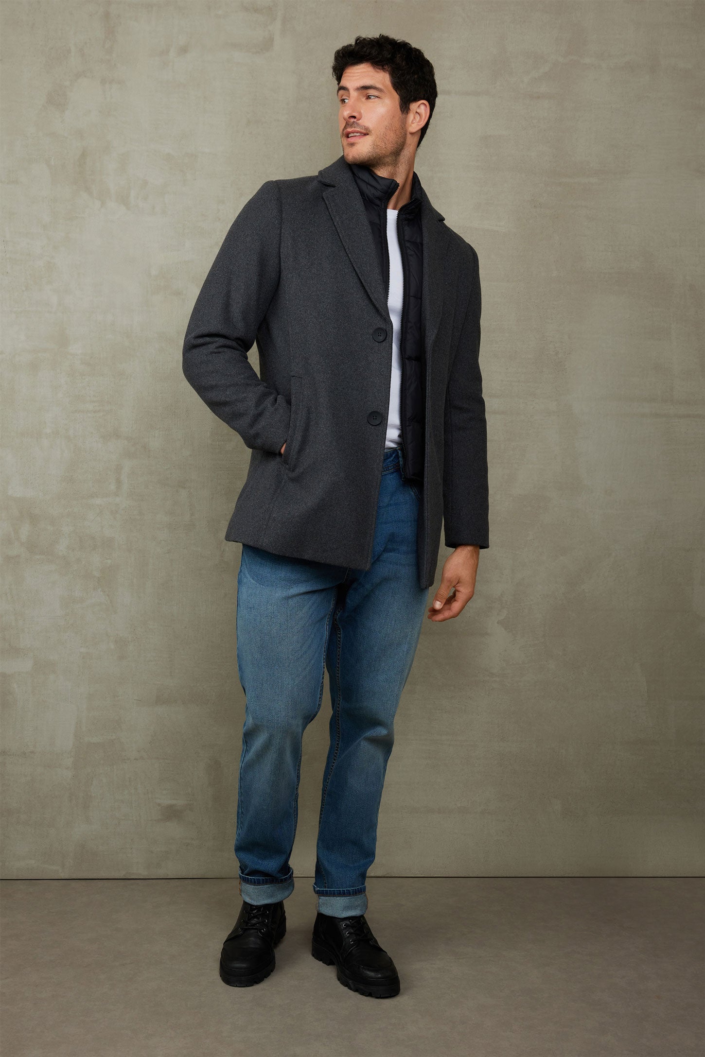 Manteau veston à plastron - Homme && CHARBON