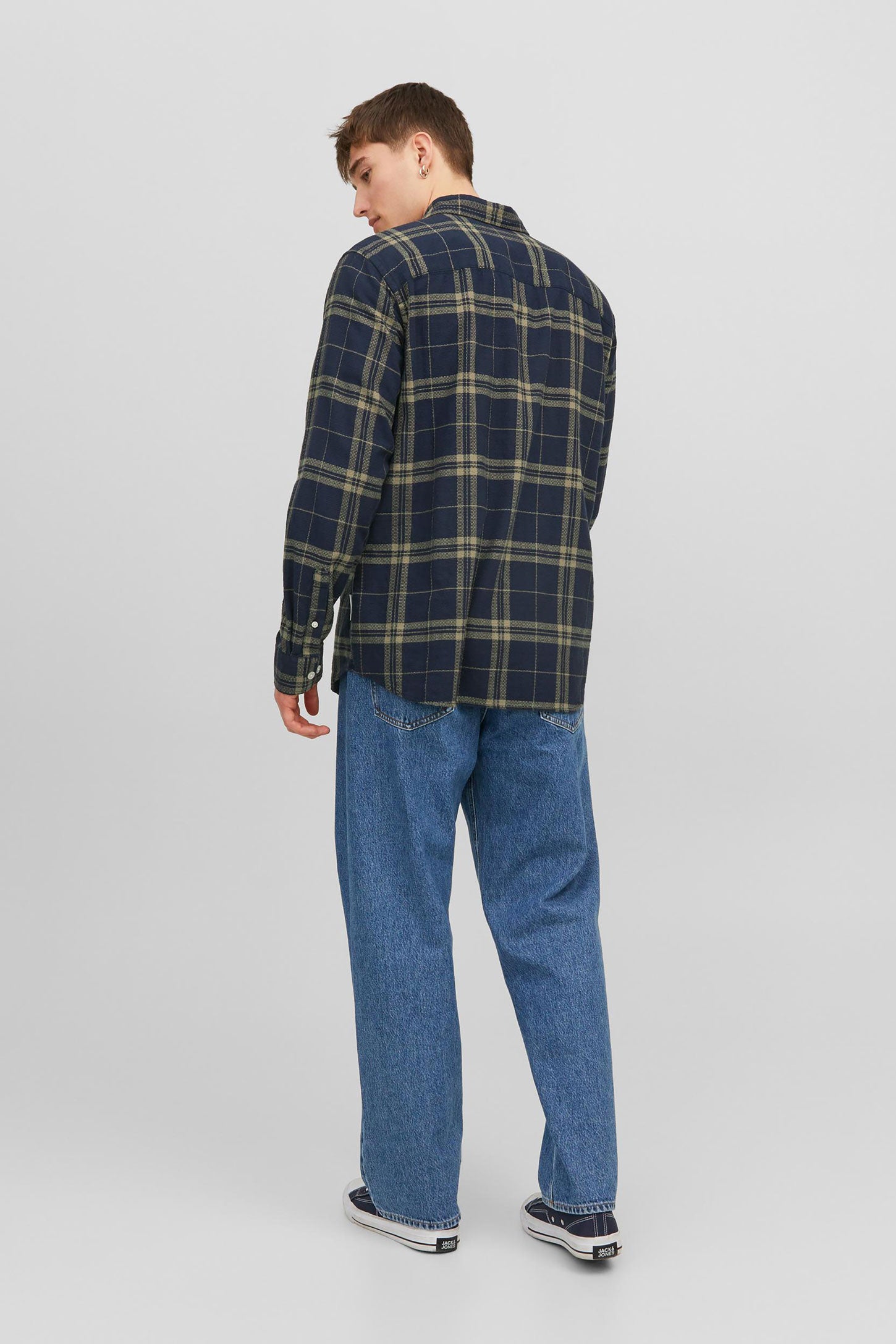 Chemise à carreaux en coton JACK & JONES - Homme && MARIN