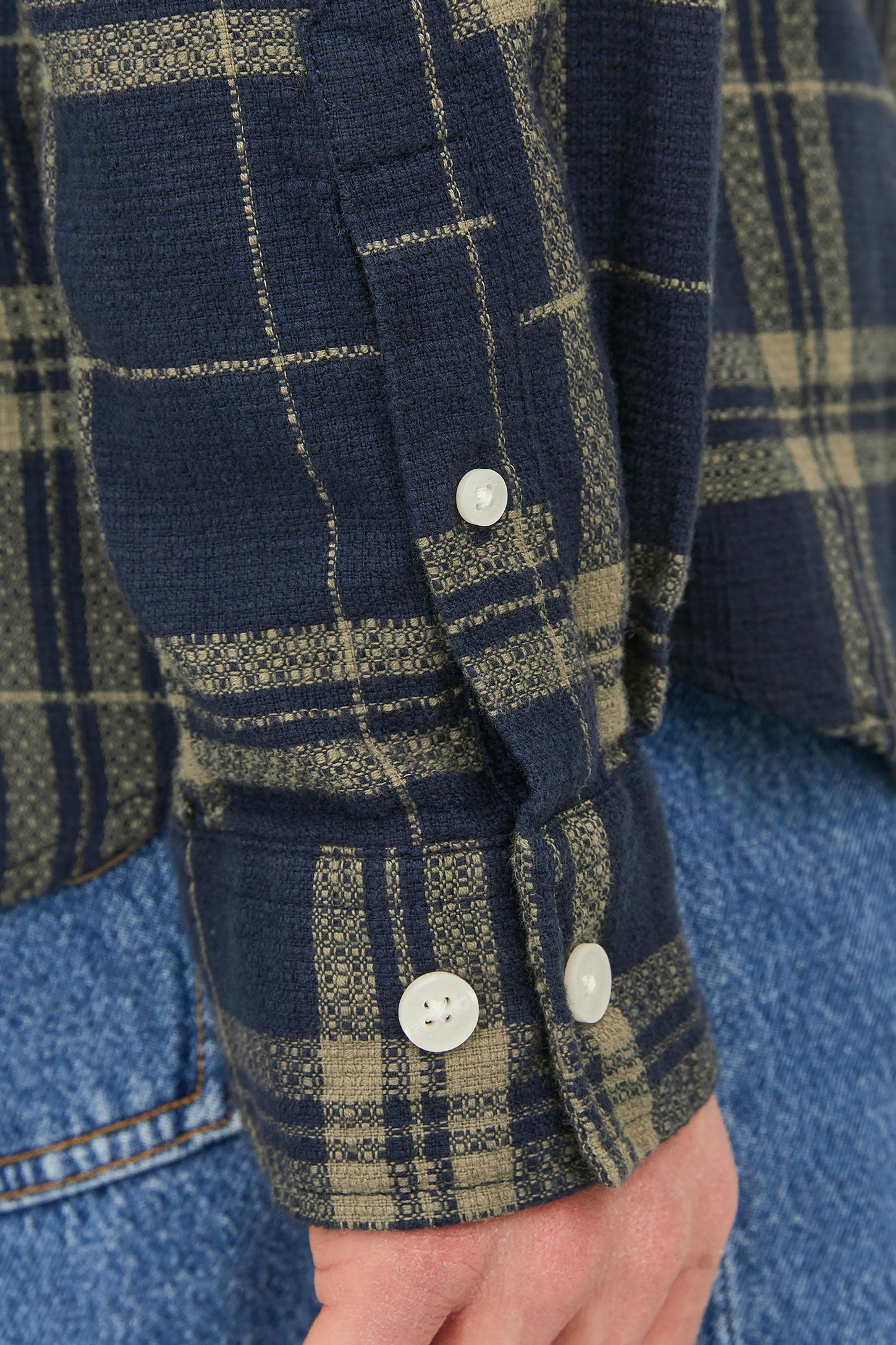 Chemise à carreaux en coton JACK & JONES - Homme && MARIN