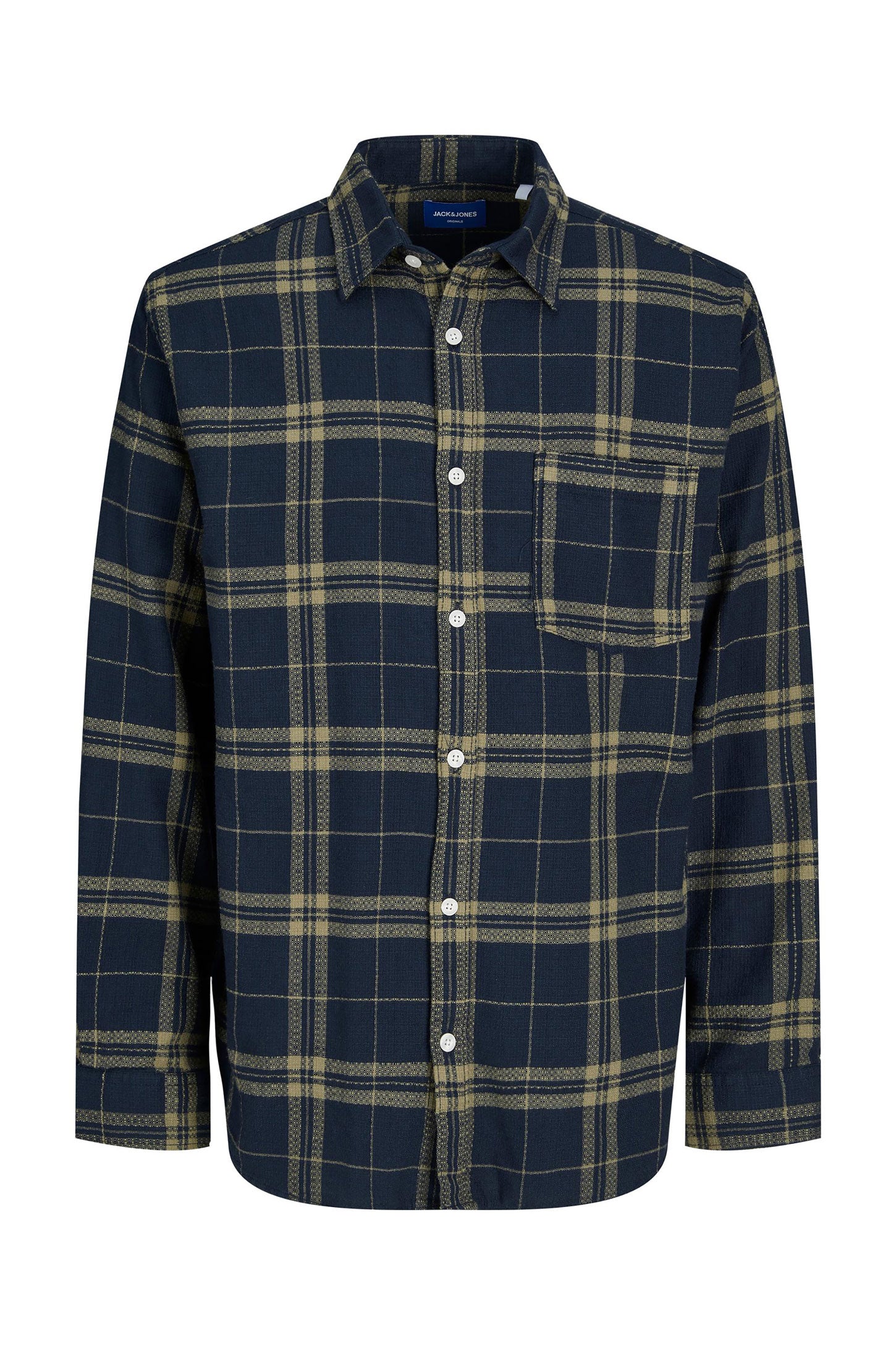 Chemise à carreaux en coton JACK & JONES - Homme && MARIN