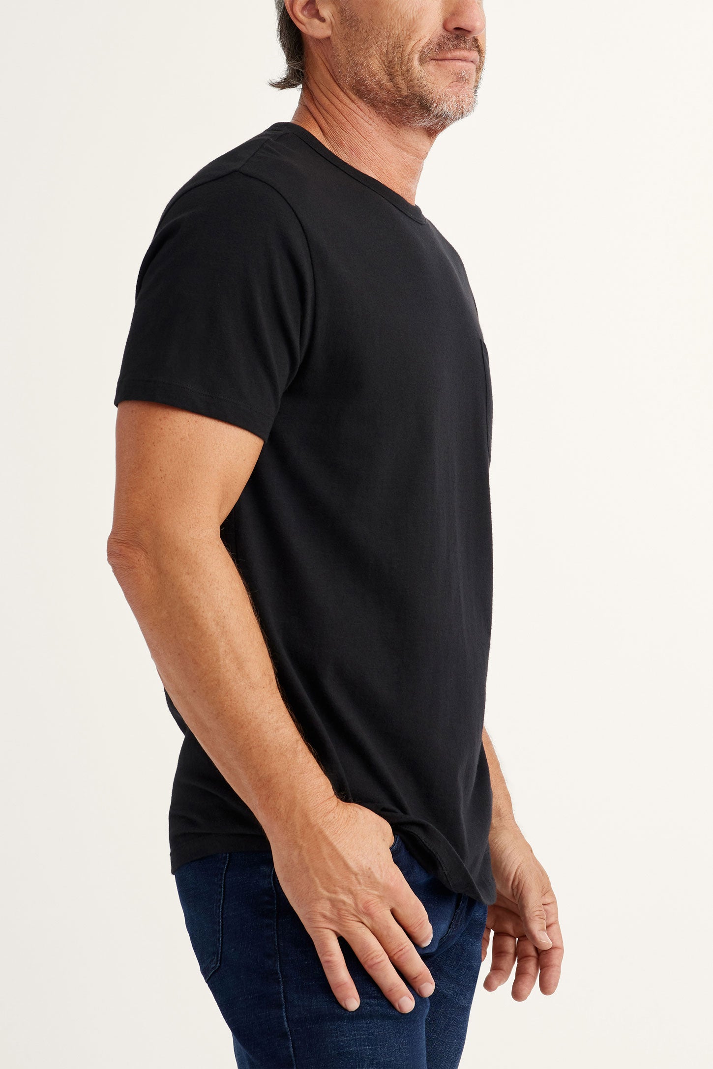 T-shirt col rond à poche en coton - Homme && NOIR