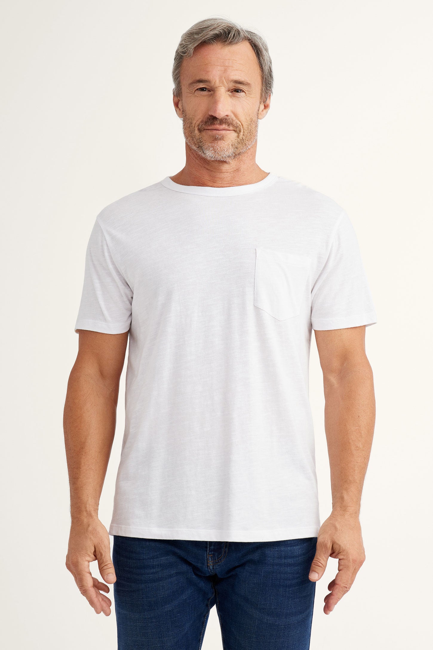 T-shirt col rond à poche en coton - Homme && BLANC