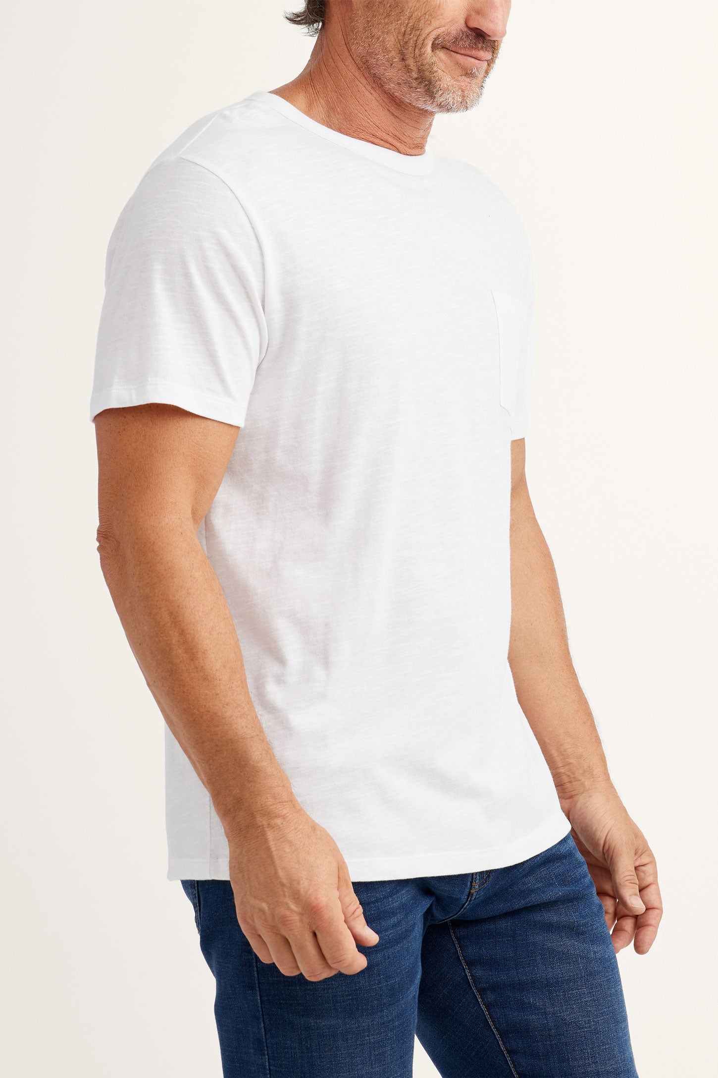 T-shirt col rond à poche en coton - Homme && BLANC