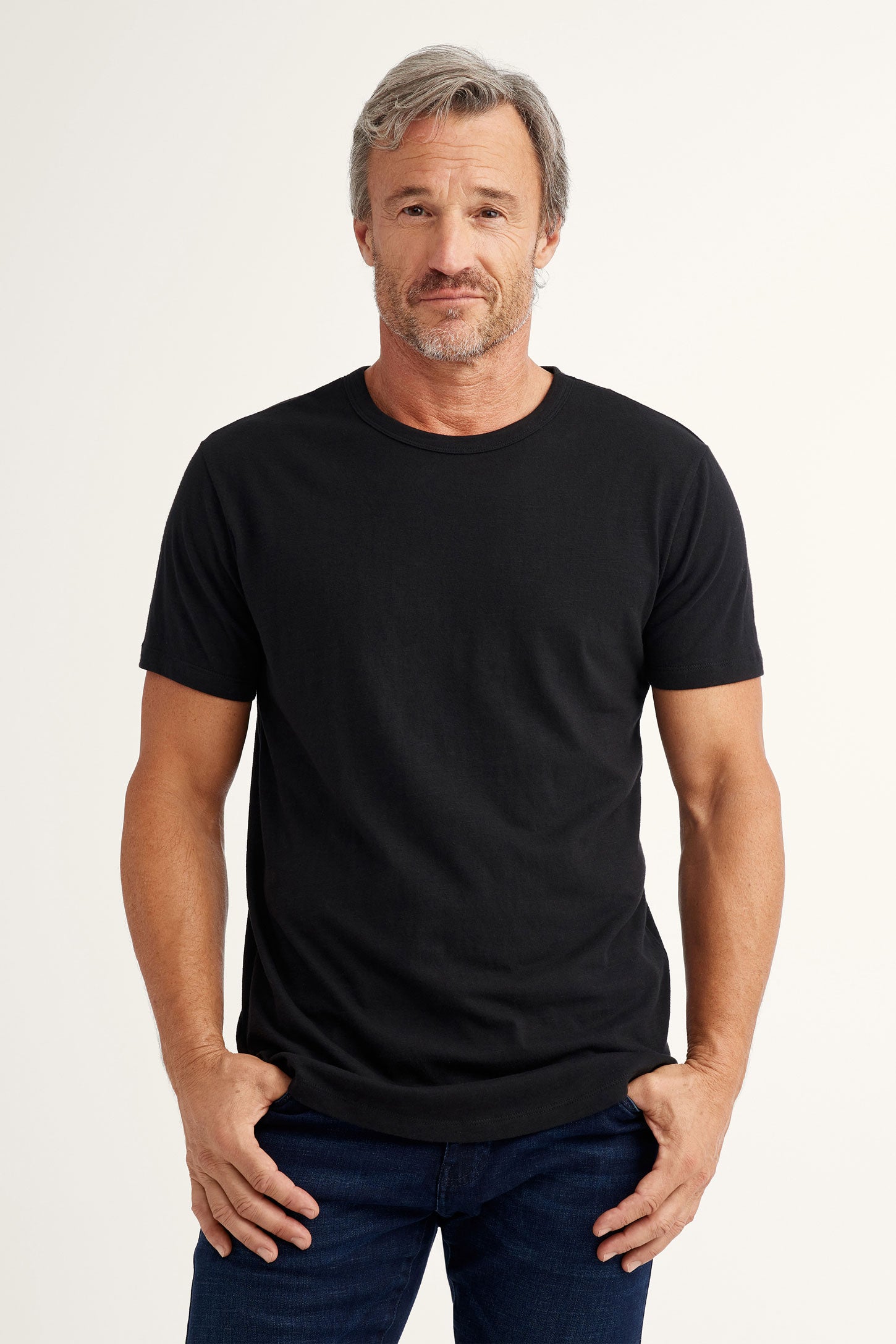 T-shirt col rond en coton - Homme && NOIR