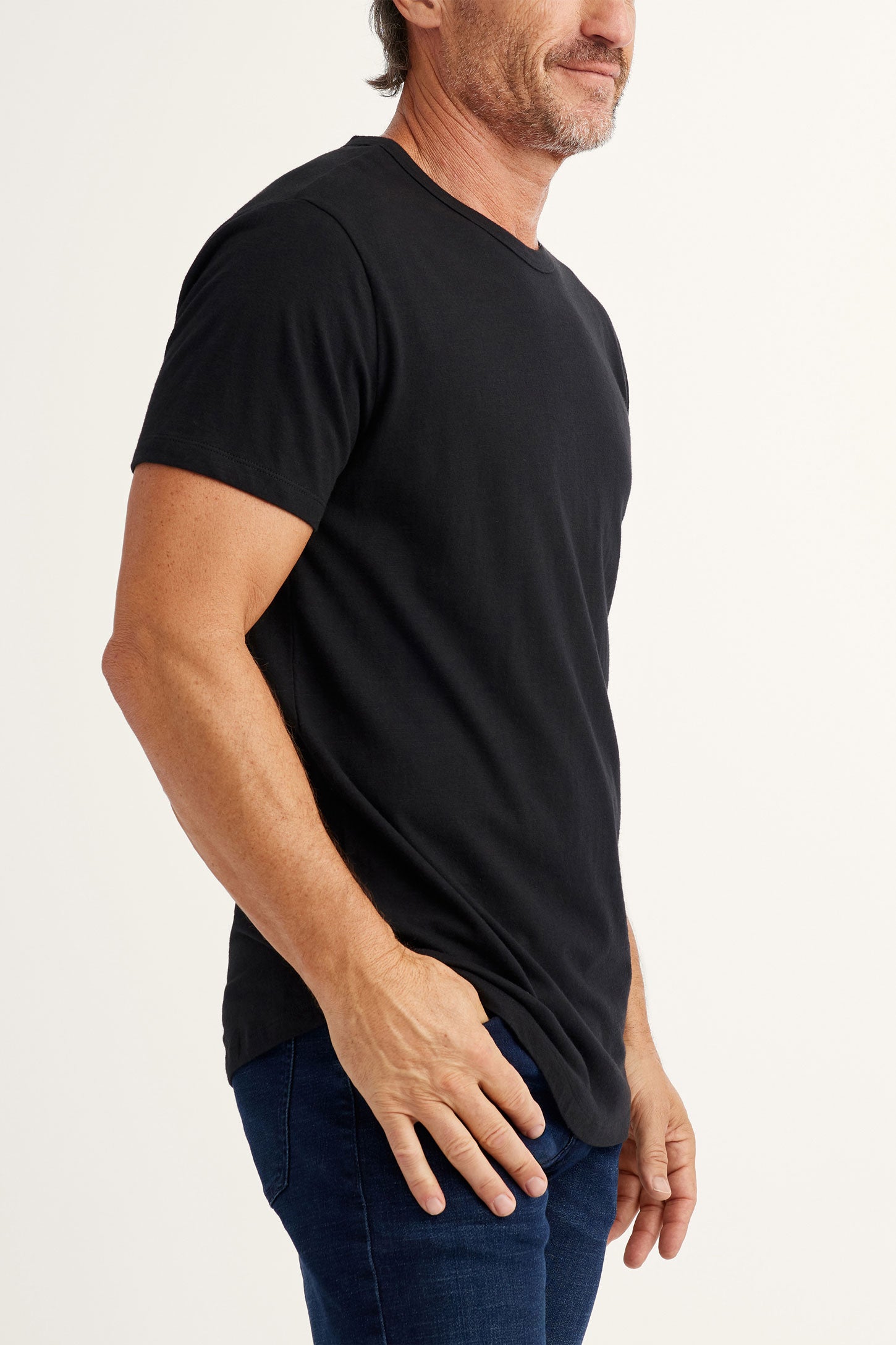 T-shirt col rond en coton - Homme && NOIR