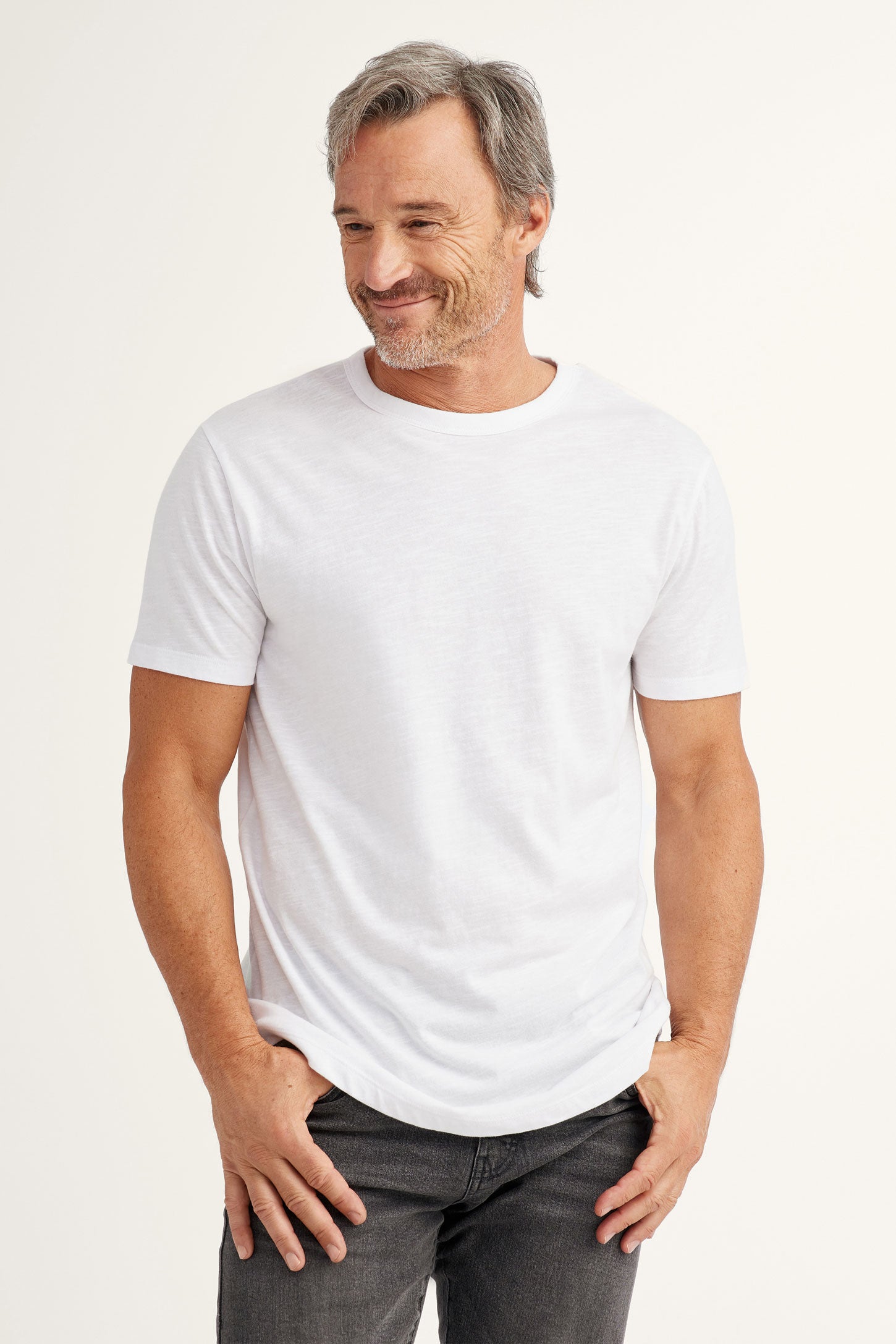 T-shirt col rond en coton - Homme && BLANC