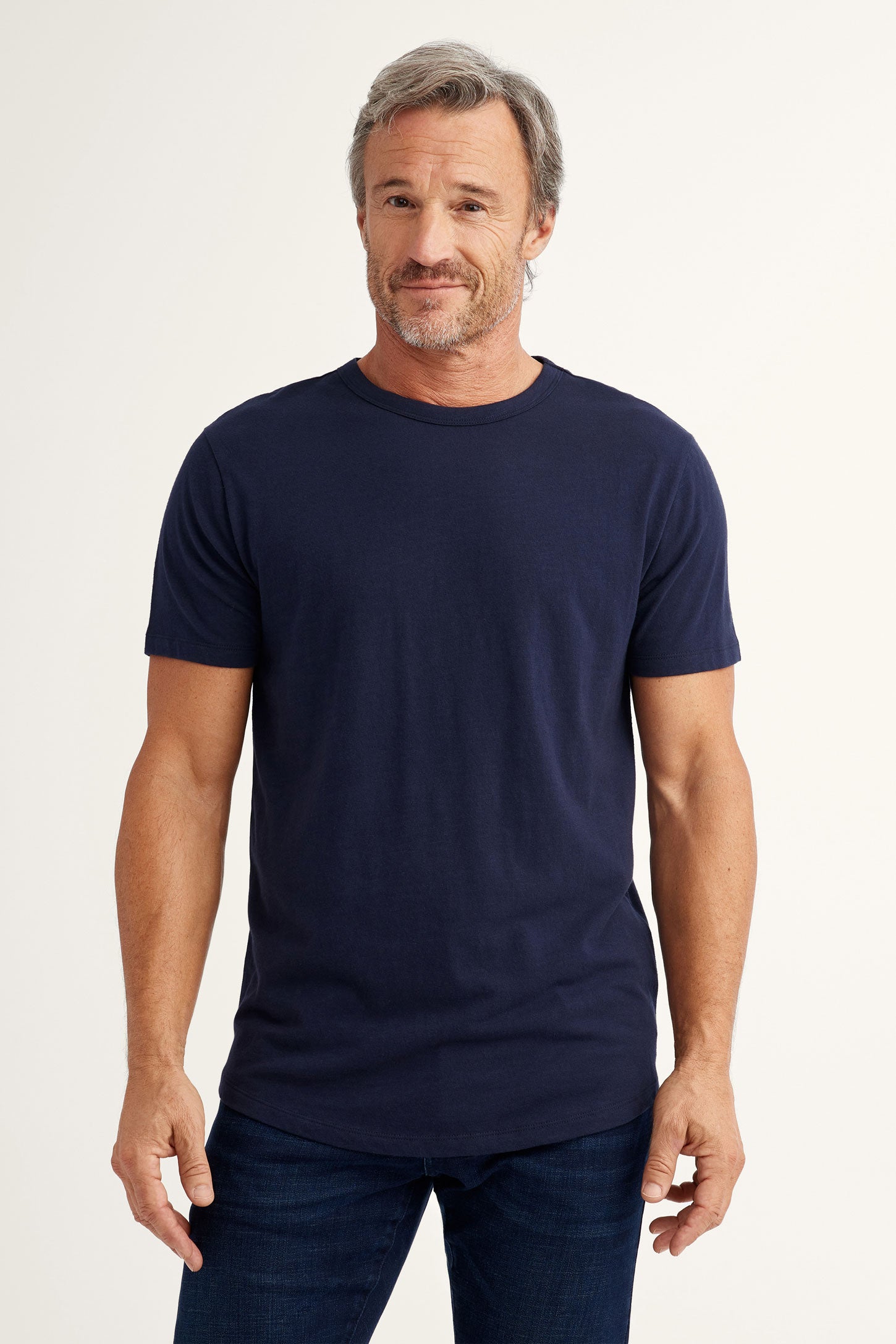 T-shirt col rond en coton - Homme && MARIN