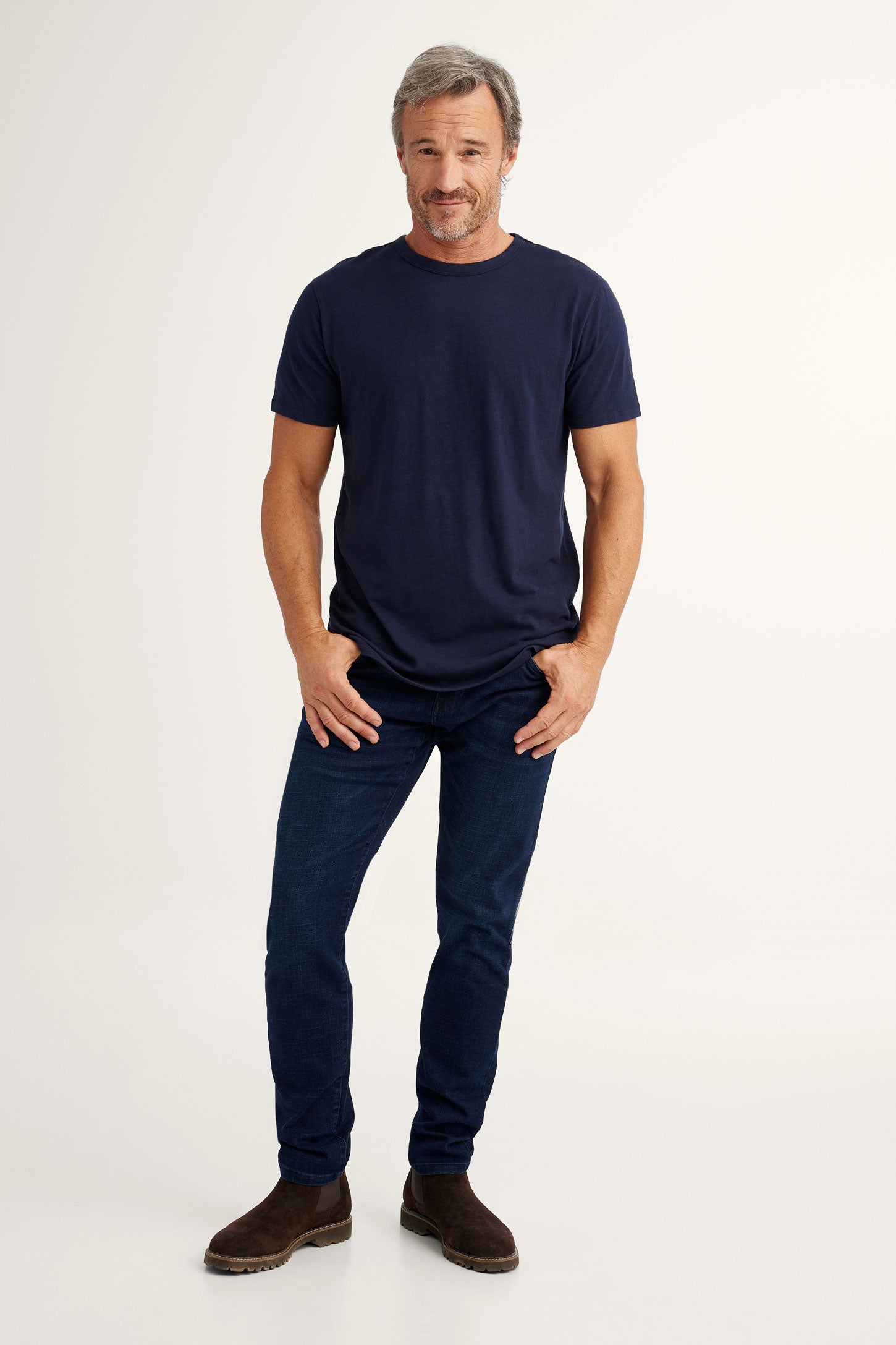 T-shirt col rond en coton - Homme && MARIN