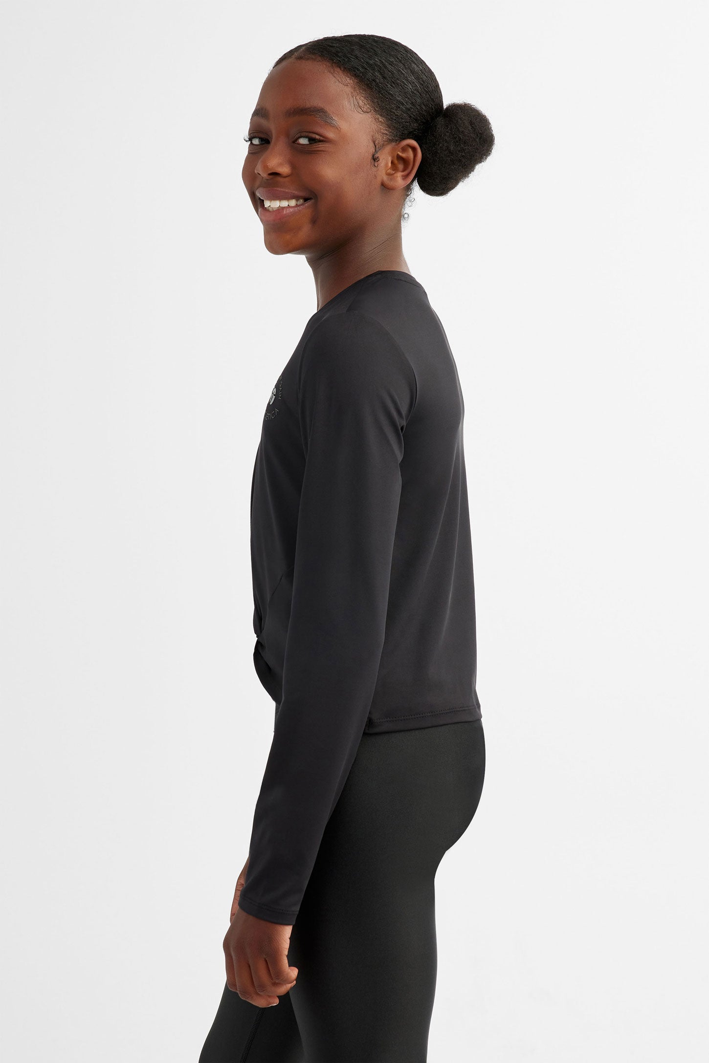 Chandail manches longues torsadé au-devant - Ado fille && NOIR