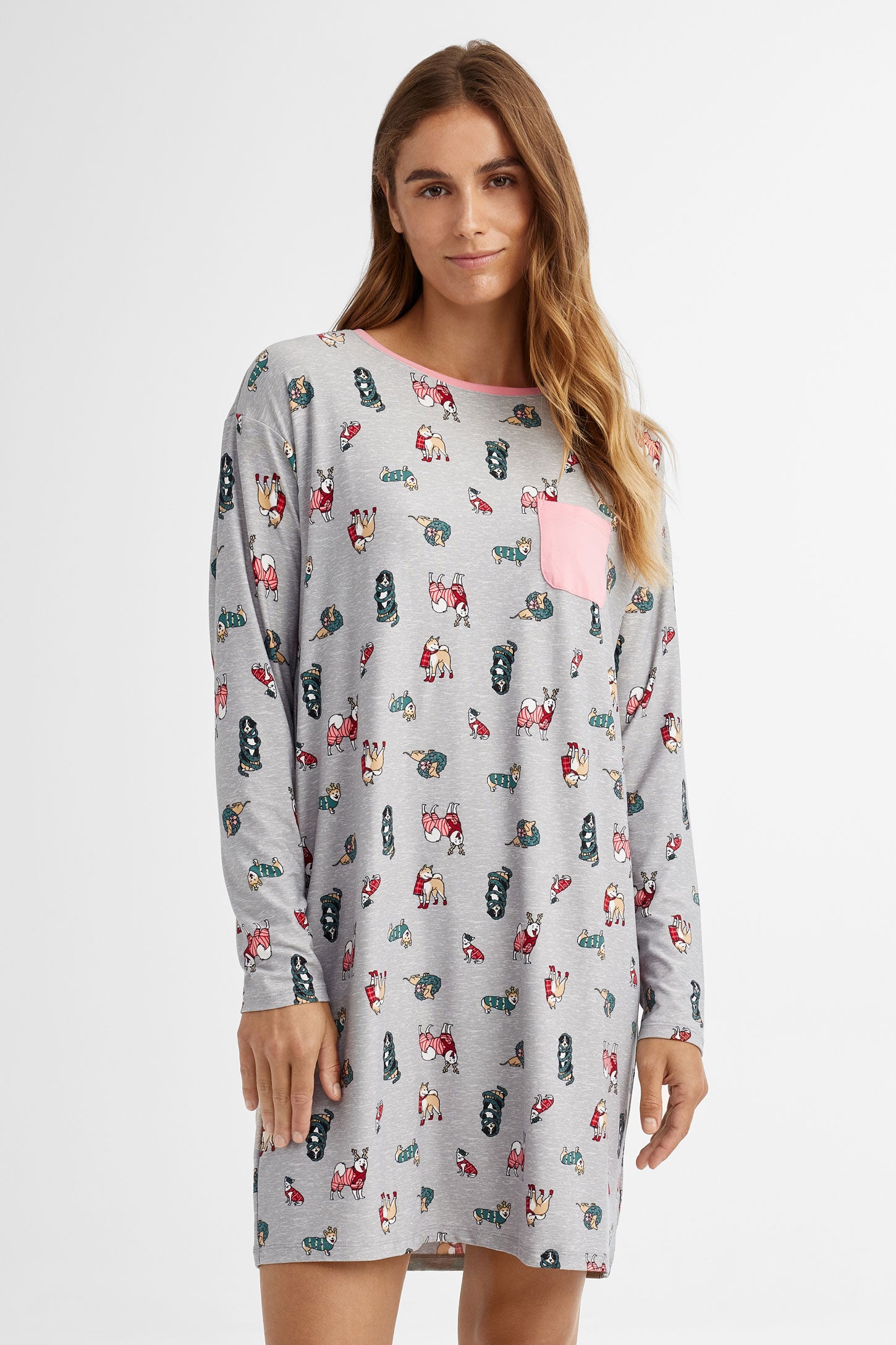 Robe de nuit pyjama de Noël en Moss - Femme && GRIS MULTI