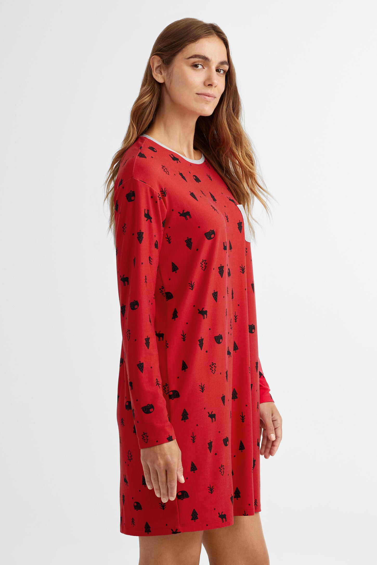 Robe de nuit pyjama de Noël en Moss - Femme && ROUGE/MULTI