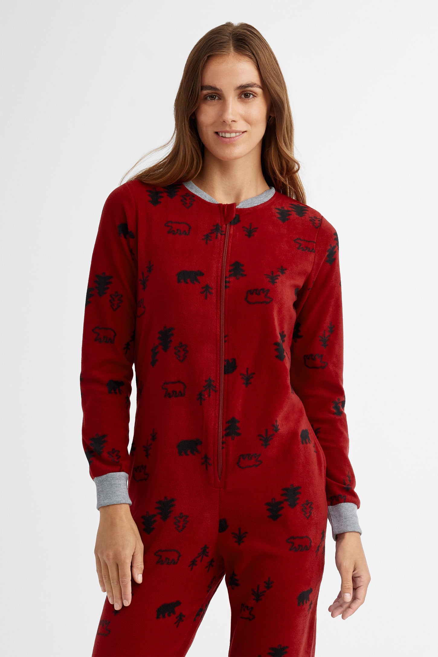 Pyjama de Noël 1-pièce en micropolar - Femme && ROUGE/MULTI