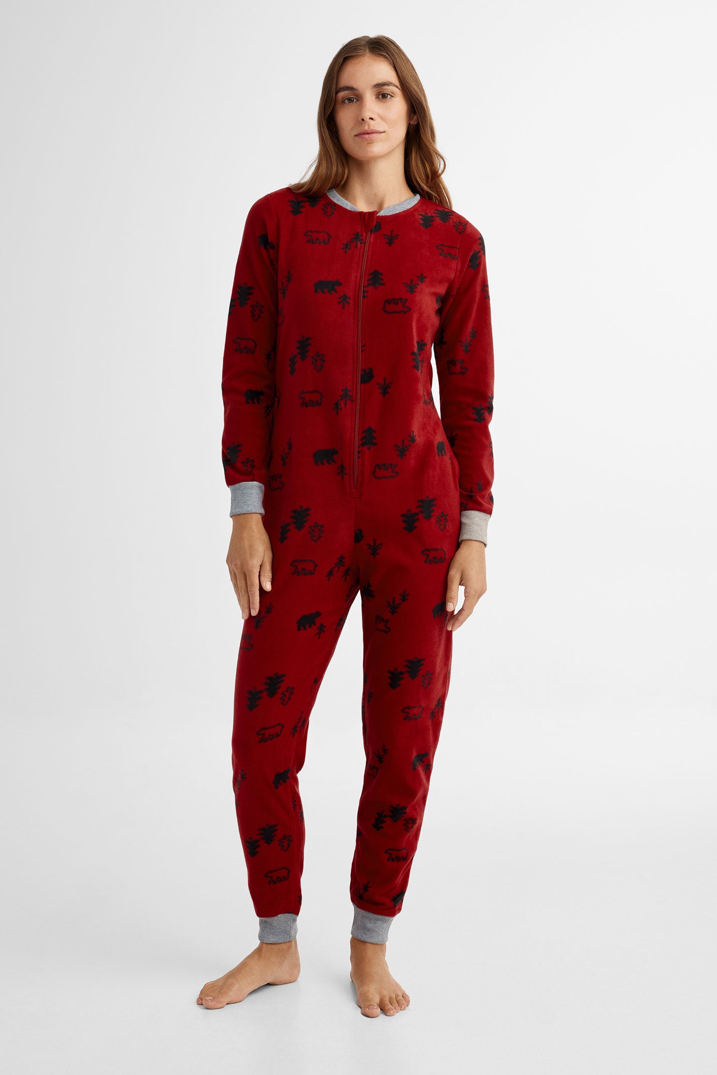 Pyjama de Noël 1-pièce en micropolar - Femme && ROUGE/MULTI