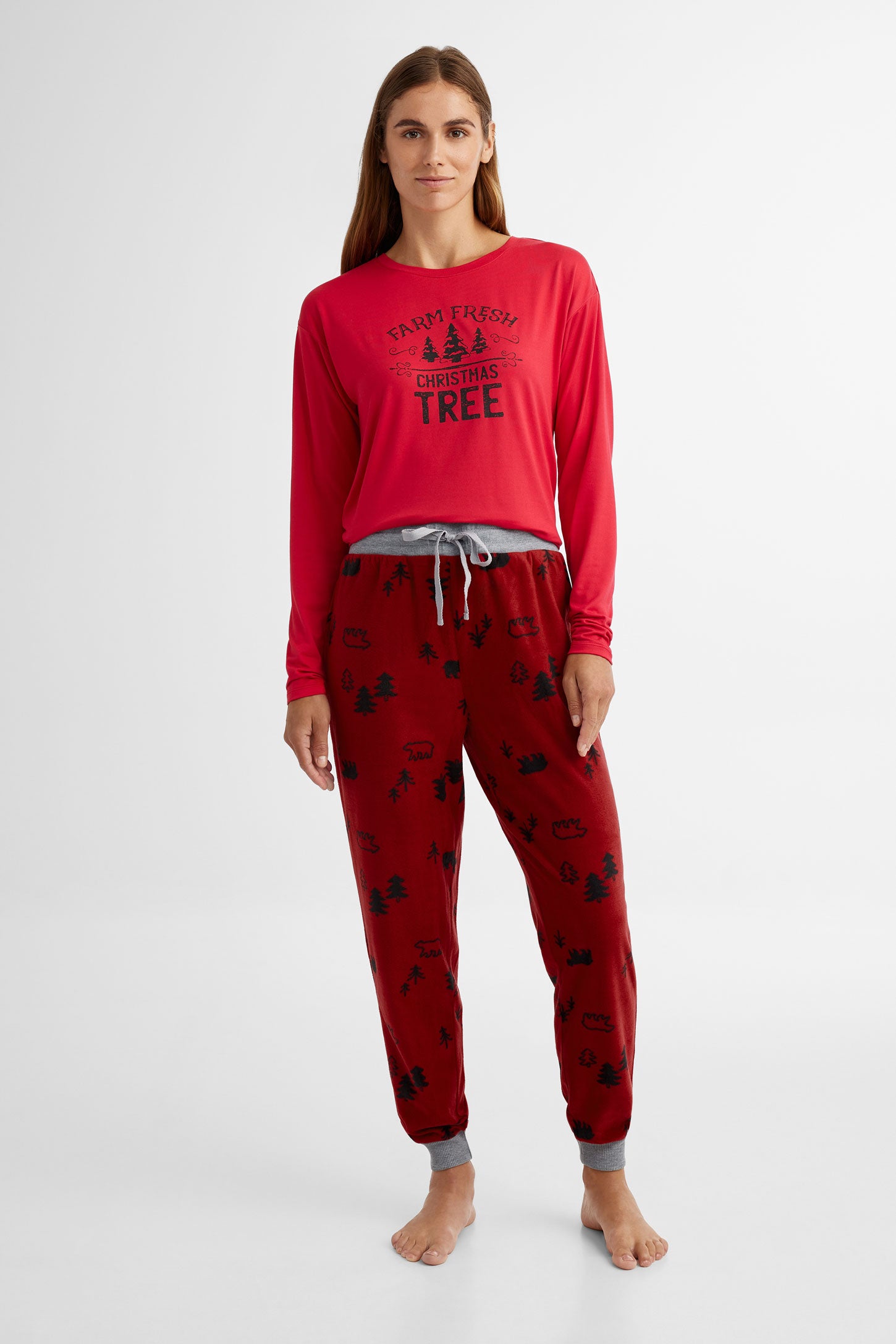 Pantalon pyjama de Noël en micropolar - Femme && ROUGE/MULTI