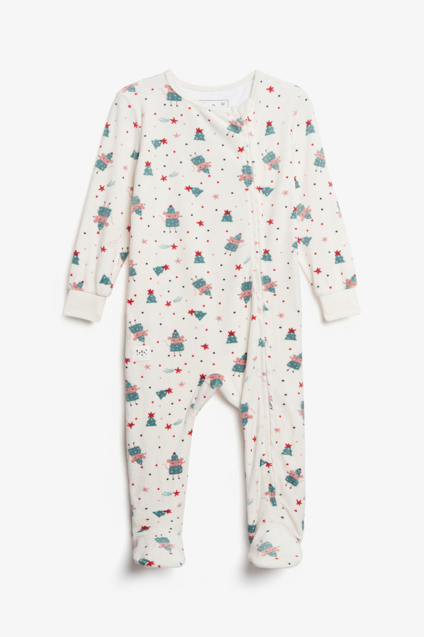 Pyjama 1-pièce imprimé en velours - Bébé fille