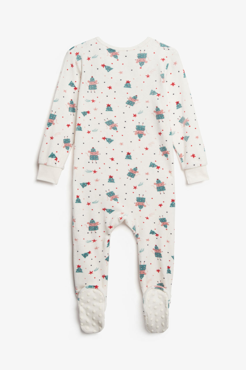 1-piece printed velvet pajamas - Baby girl