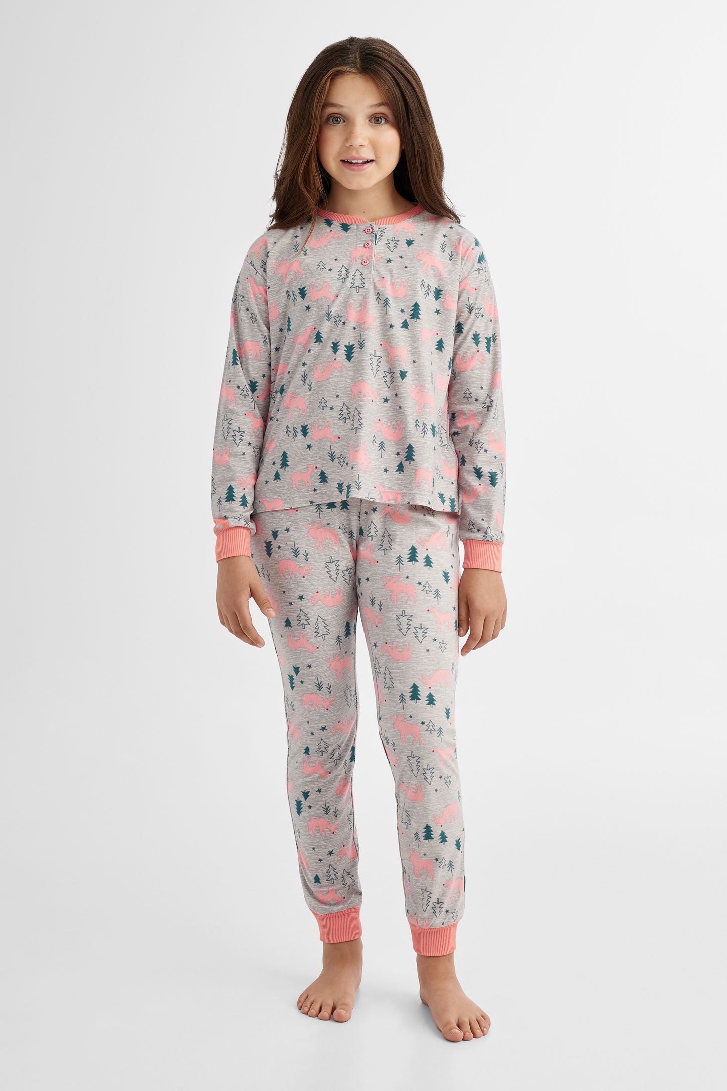 Pyjama 2-pièces de Noël en flanelle - Ado fille && GRIS MULTI