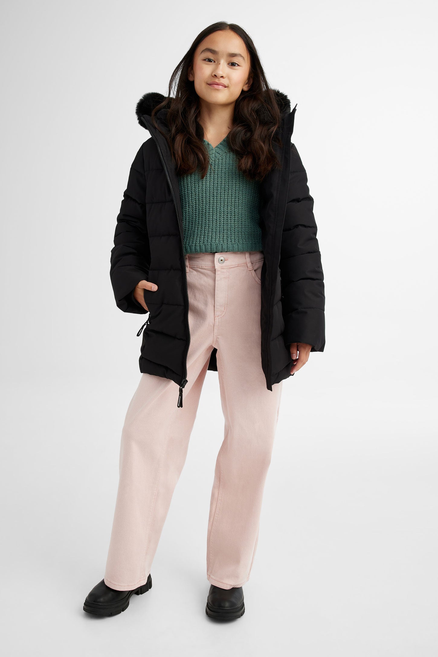 Manteau d'hiver matelassé - Ado fille && NOIR