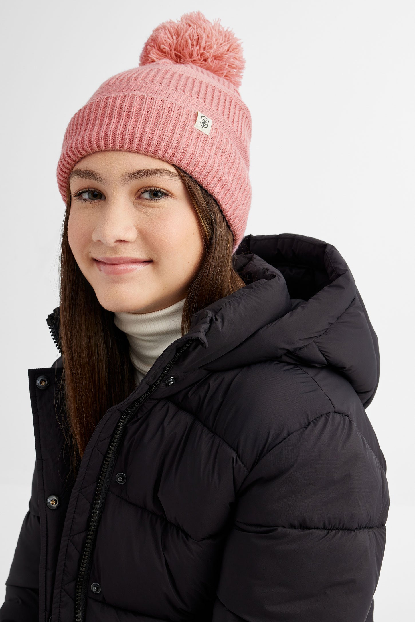 Tuque à pompom et revers doublée polar - Ado fille && ROSE