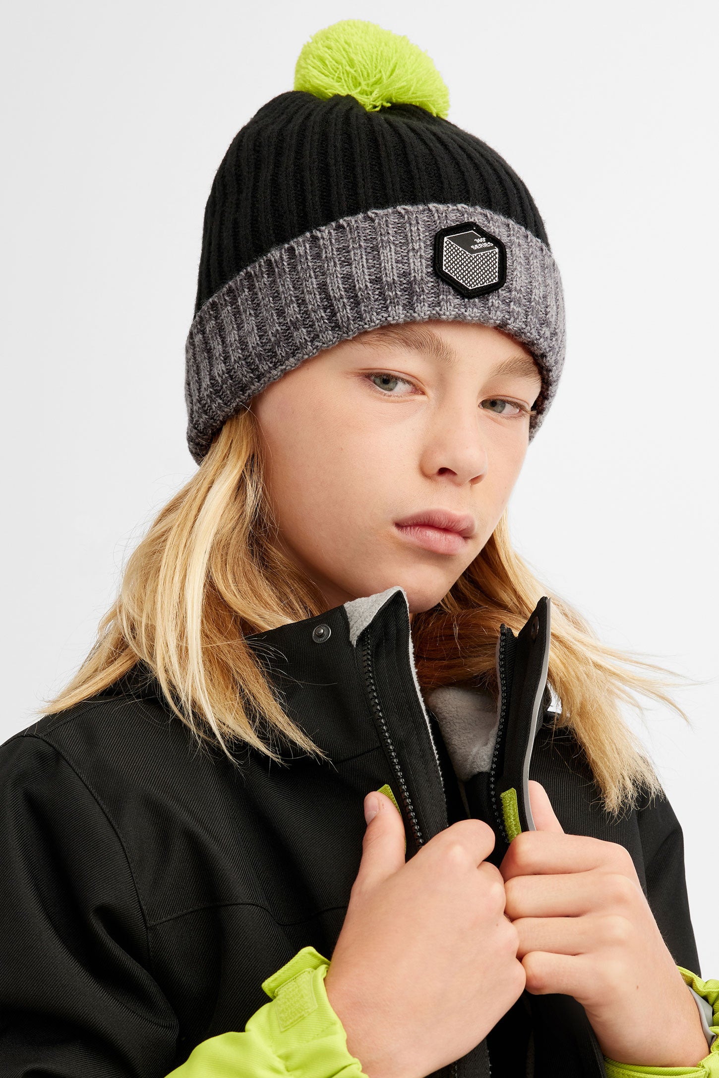 Tuque à revers doublée polar - Ado garçon && NOIR