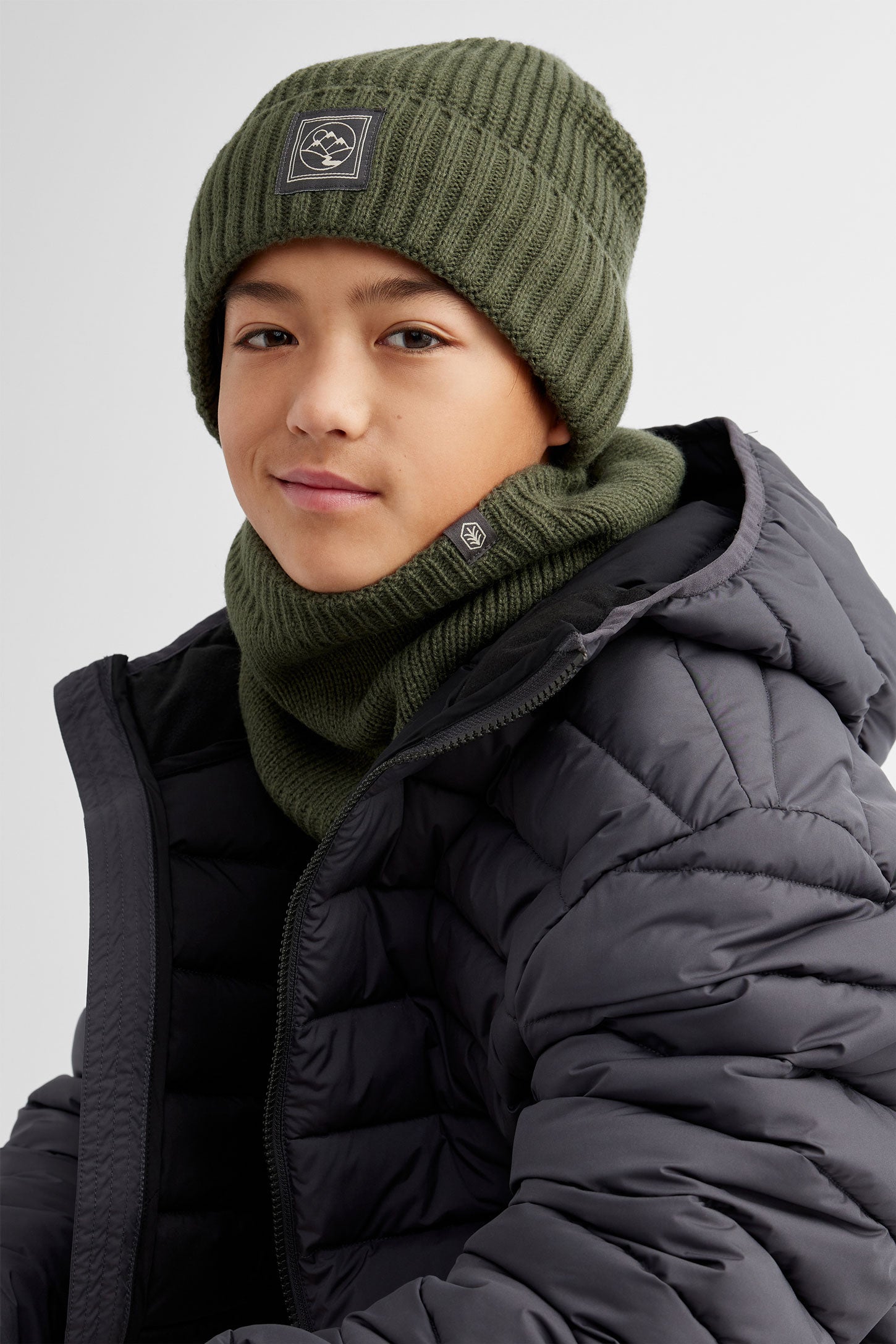 Cache-cou en tricot doublé polar - Ado garçon && KAKI