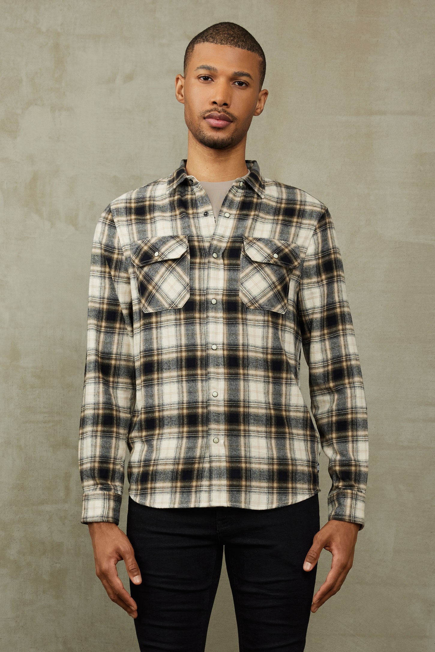 Chemise à carreaux en flanelle - Homme && BEIGE