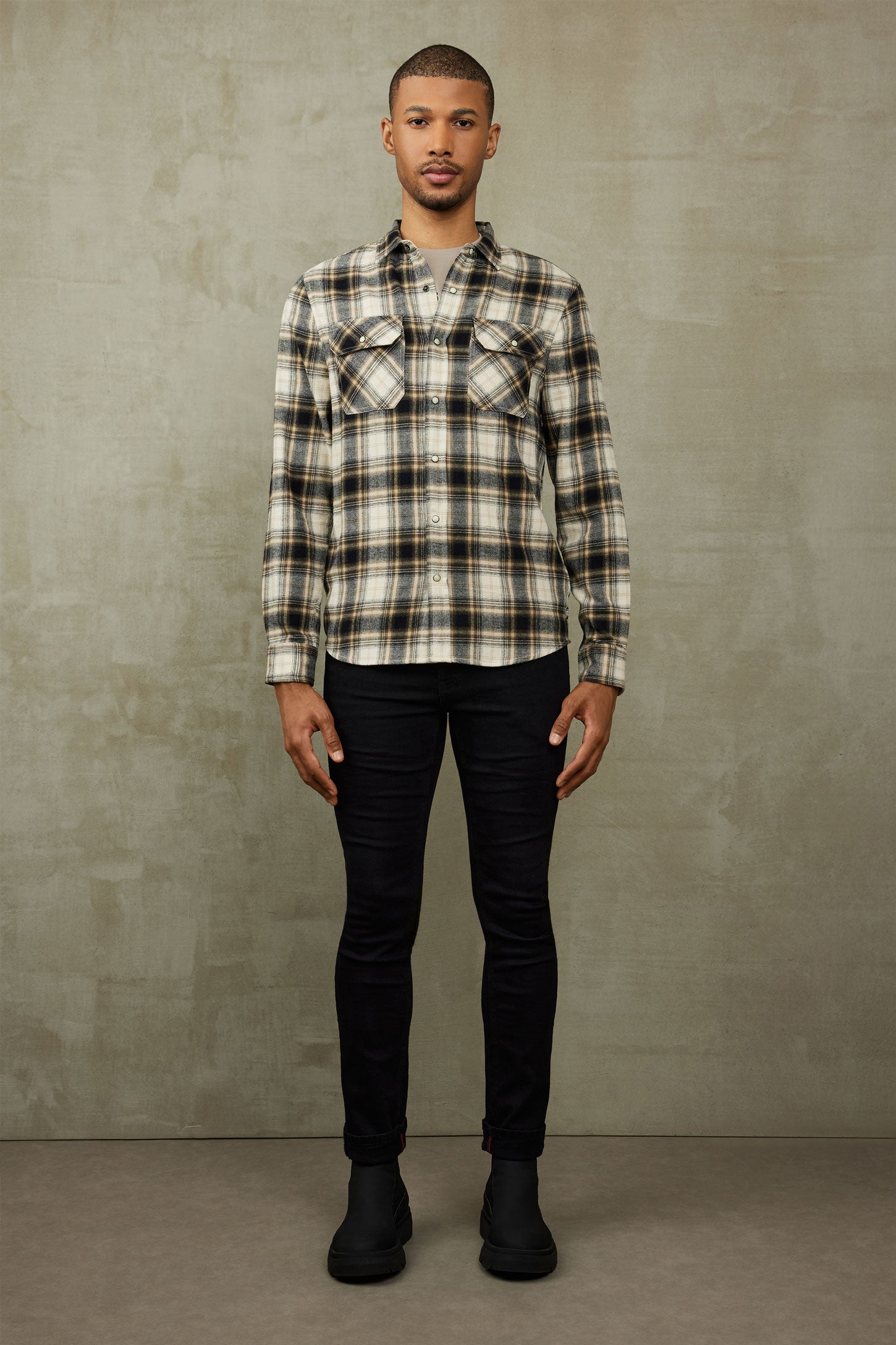 Chemise à carreaux en flanelle - Homme && BEIGE