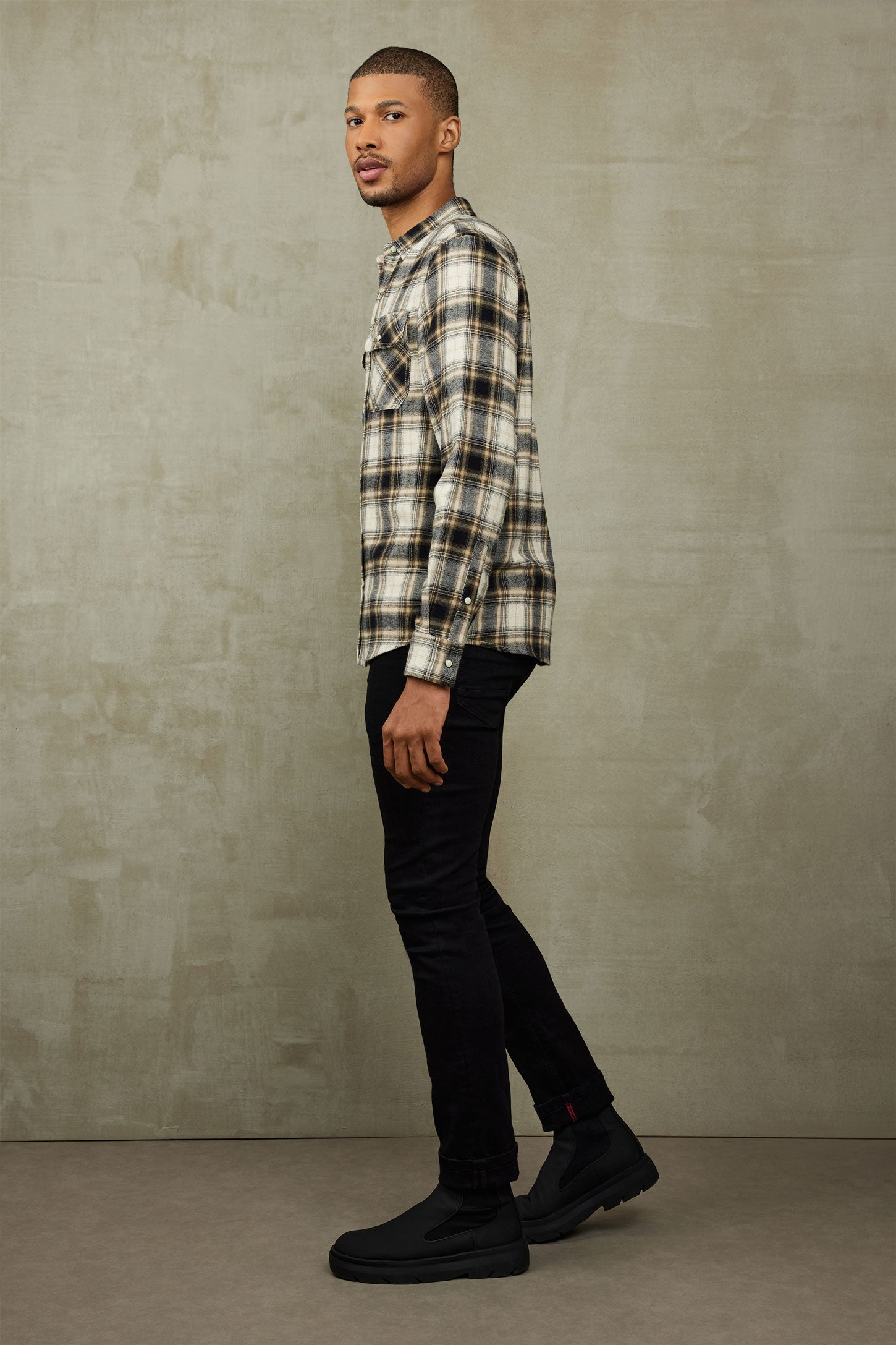 Chemise à carreaux en flanelle - Homme && BEIGE