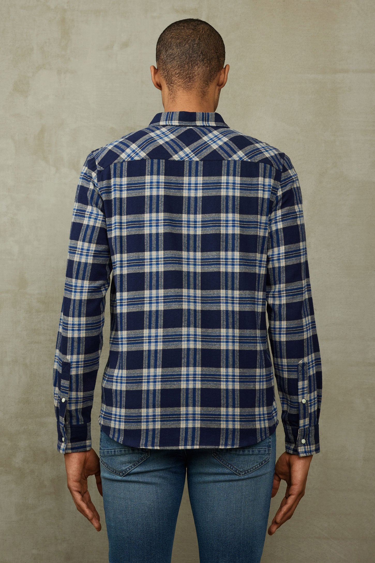 Chemise à carreaux en flanelle - Homme && BLEU