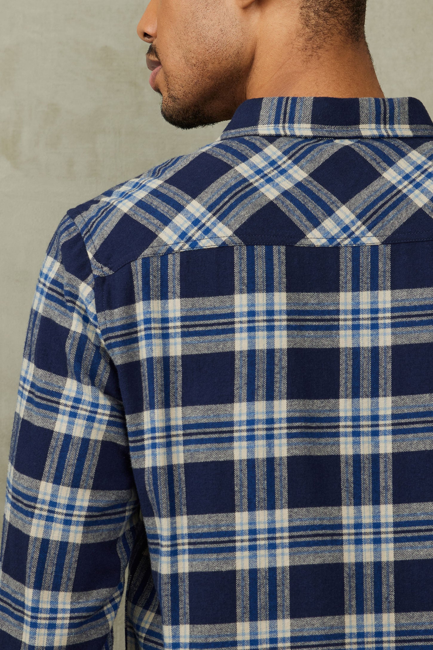 Chemise à carreaux en flanelle - Homme && BLEU
