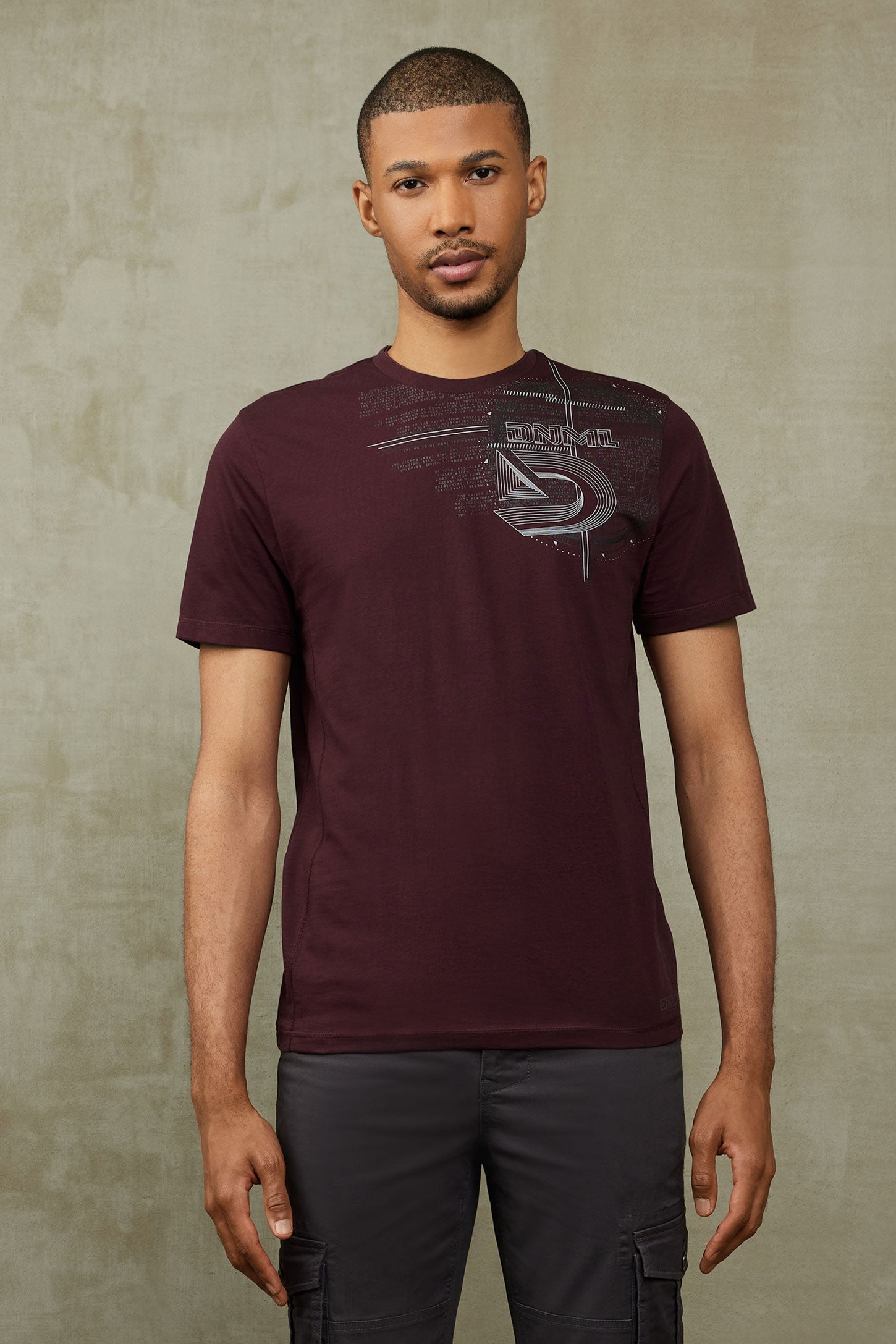T-shirt imprimé en coton - Homme && BOURGOGNE