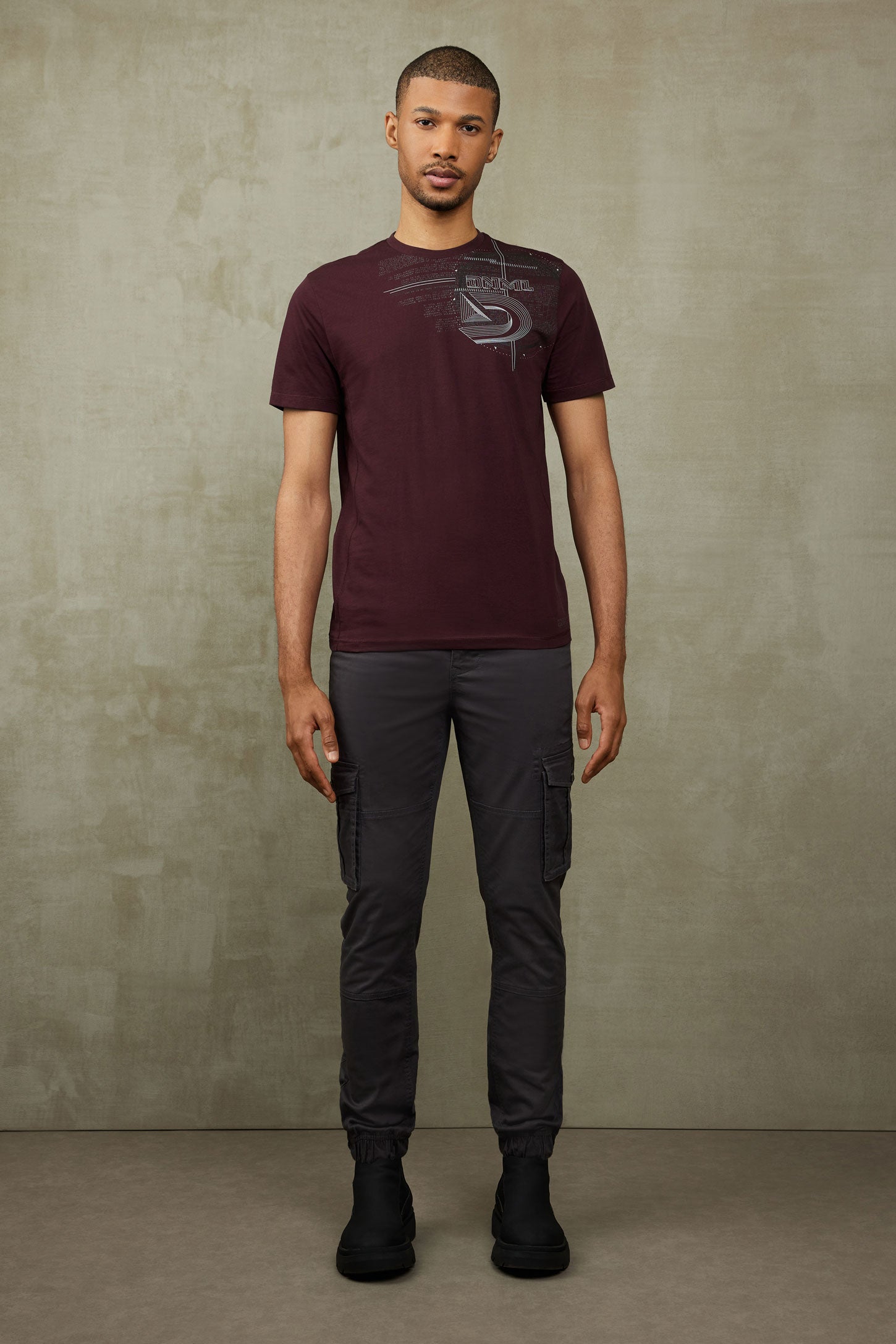 T-shirt imprimé en coton - Homme && BOURGOGNE