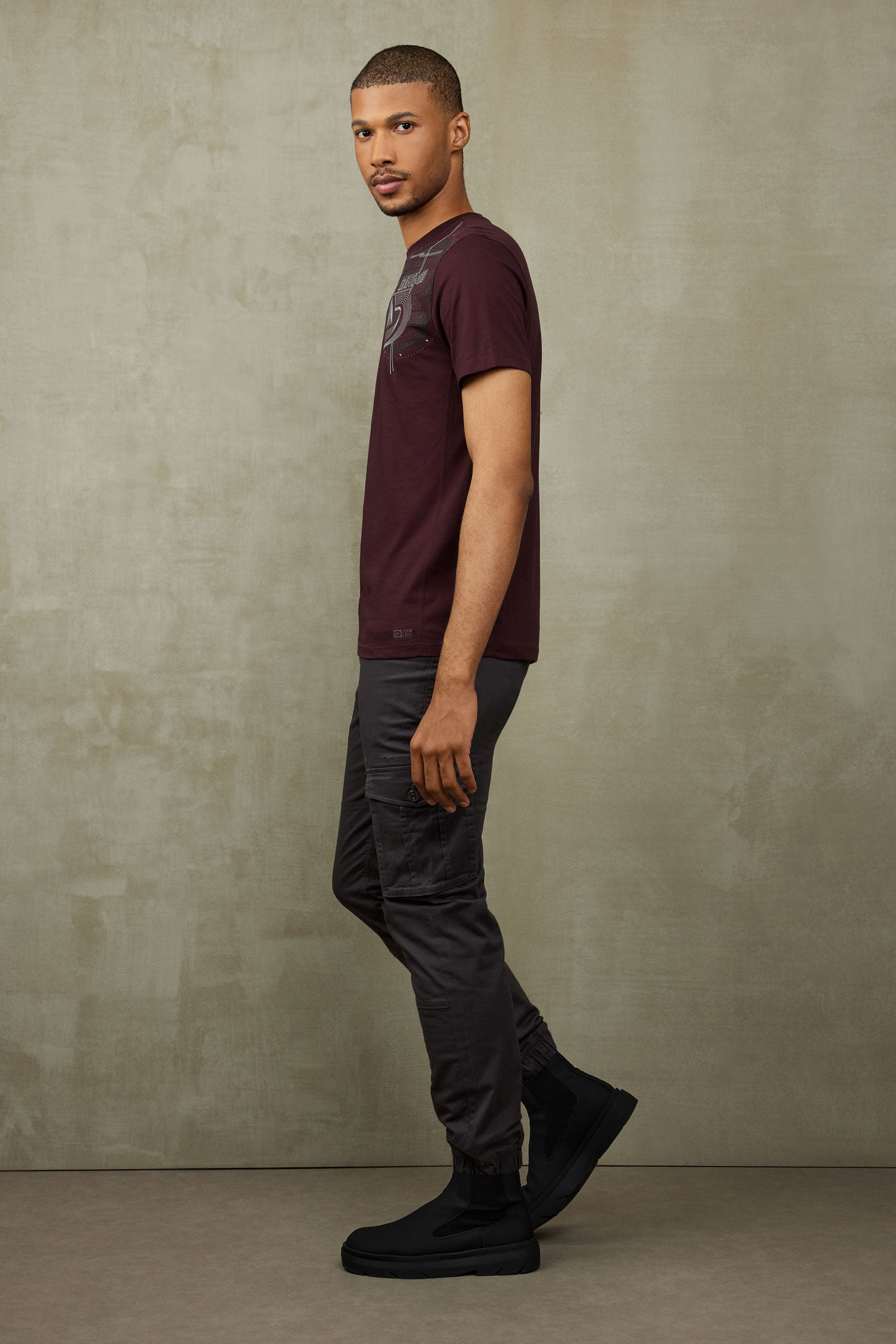 T-shirt imprimé en coton - Homme && BOURGOGNE