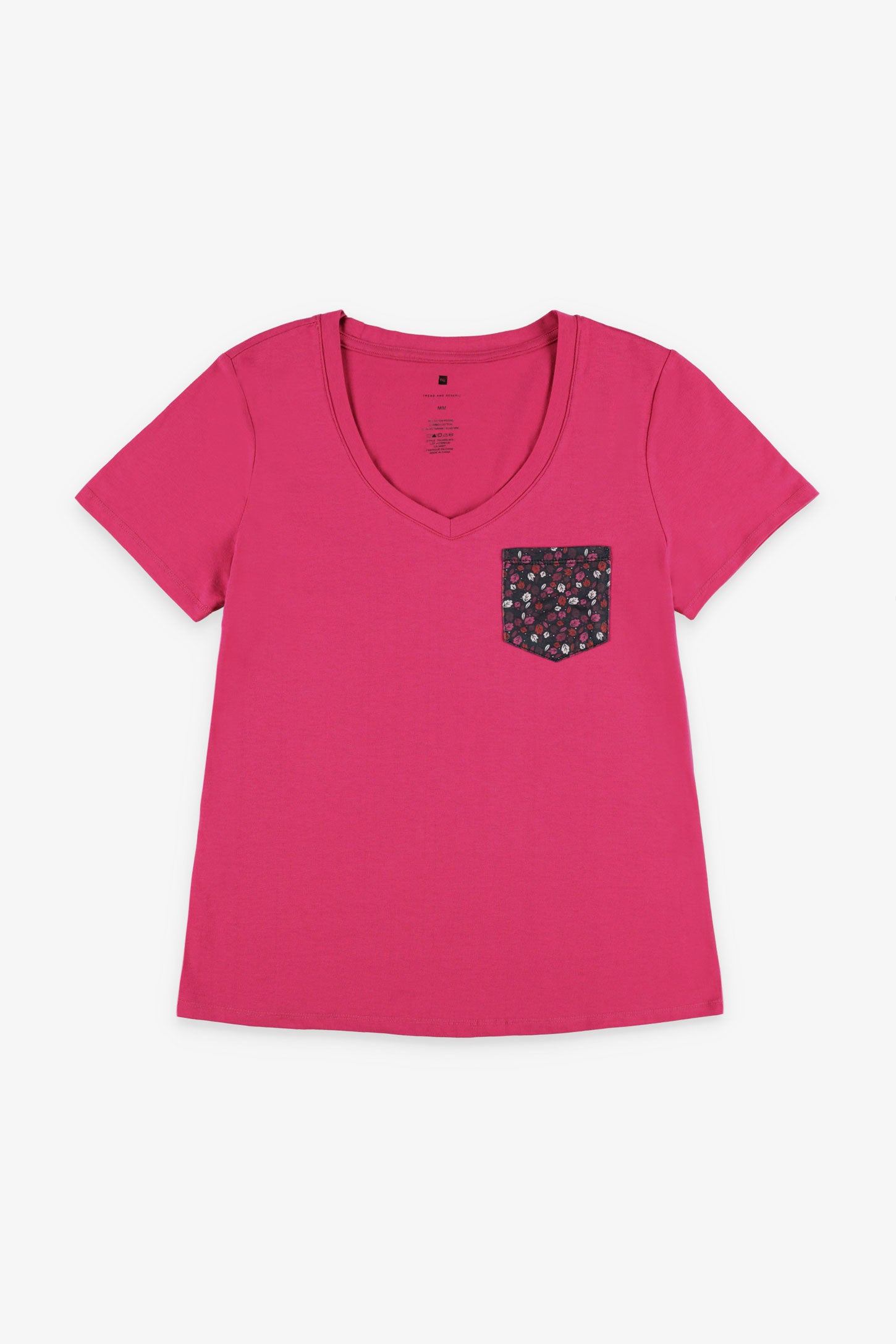 T-shirt col en V à poche, 2/30$ - Femme && ROSE FUCHSIA