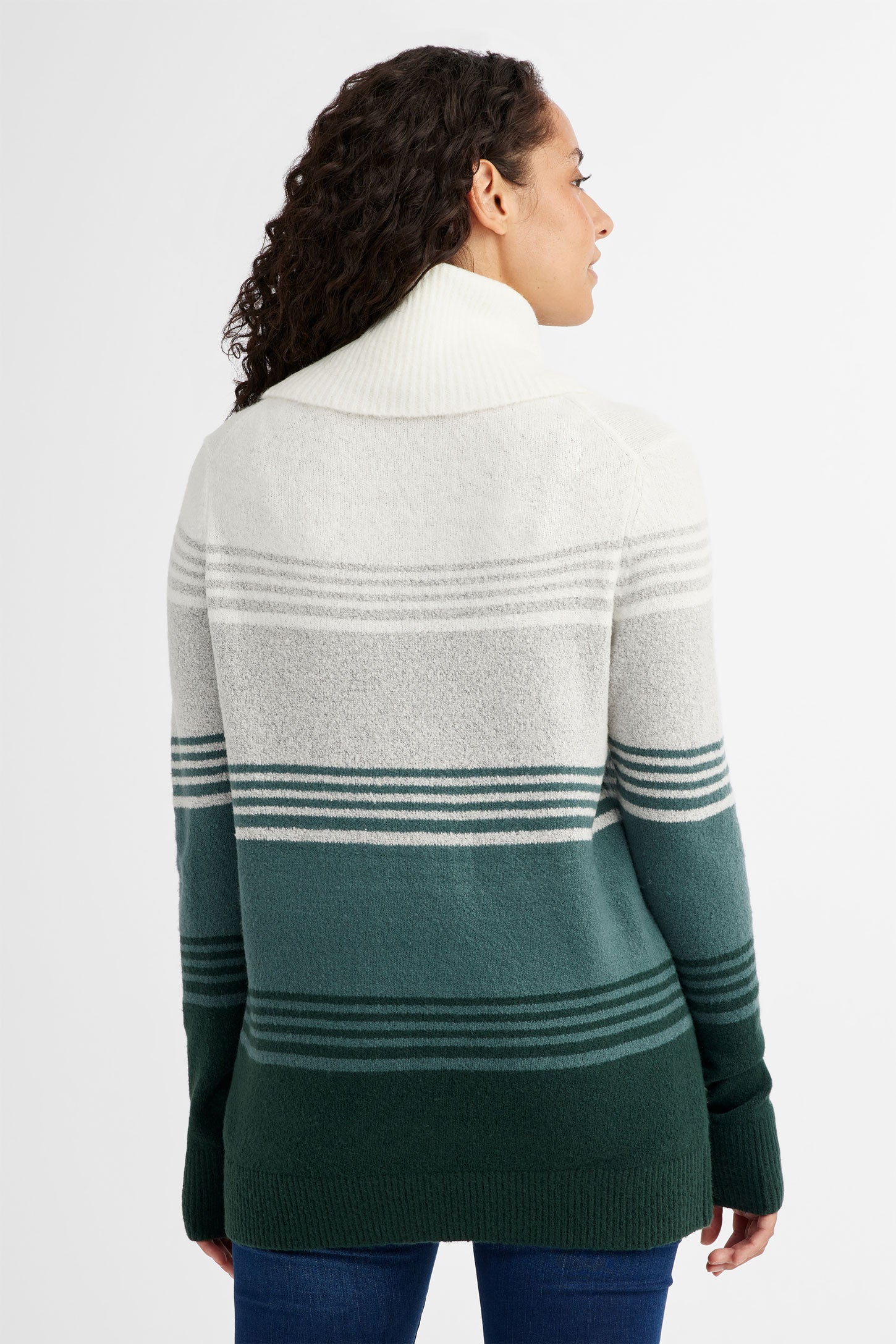 Chandail col roulé en tricot à rayures - Femme && VERT/MULTI