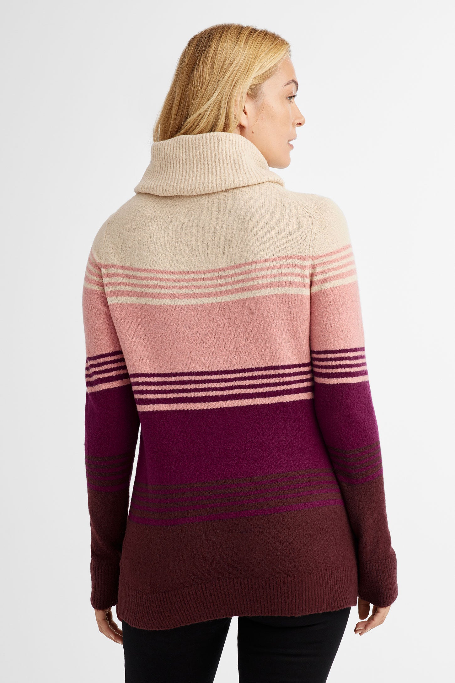Chandail col roulé en tricot à rayures - Femme && FUCHSIA MULTI