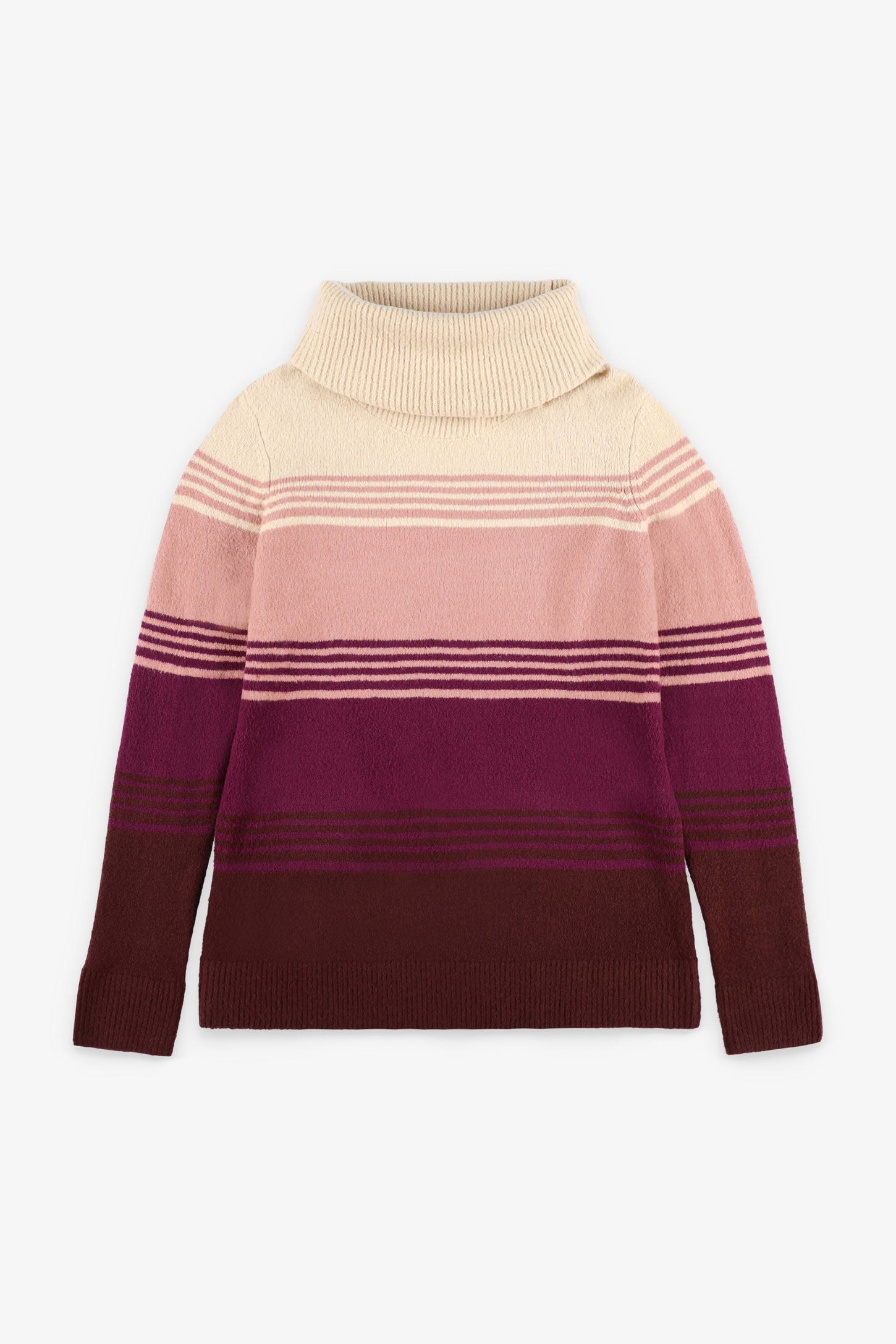 Chandail col roulé en tricot à rayures - Femme && FUCHSIA MULTI