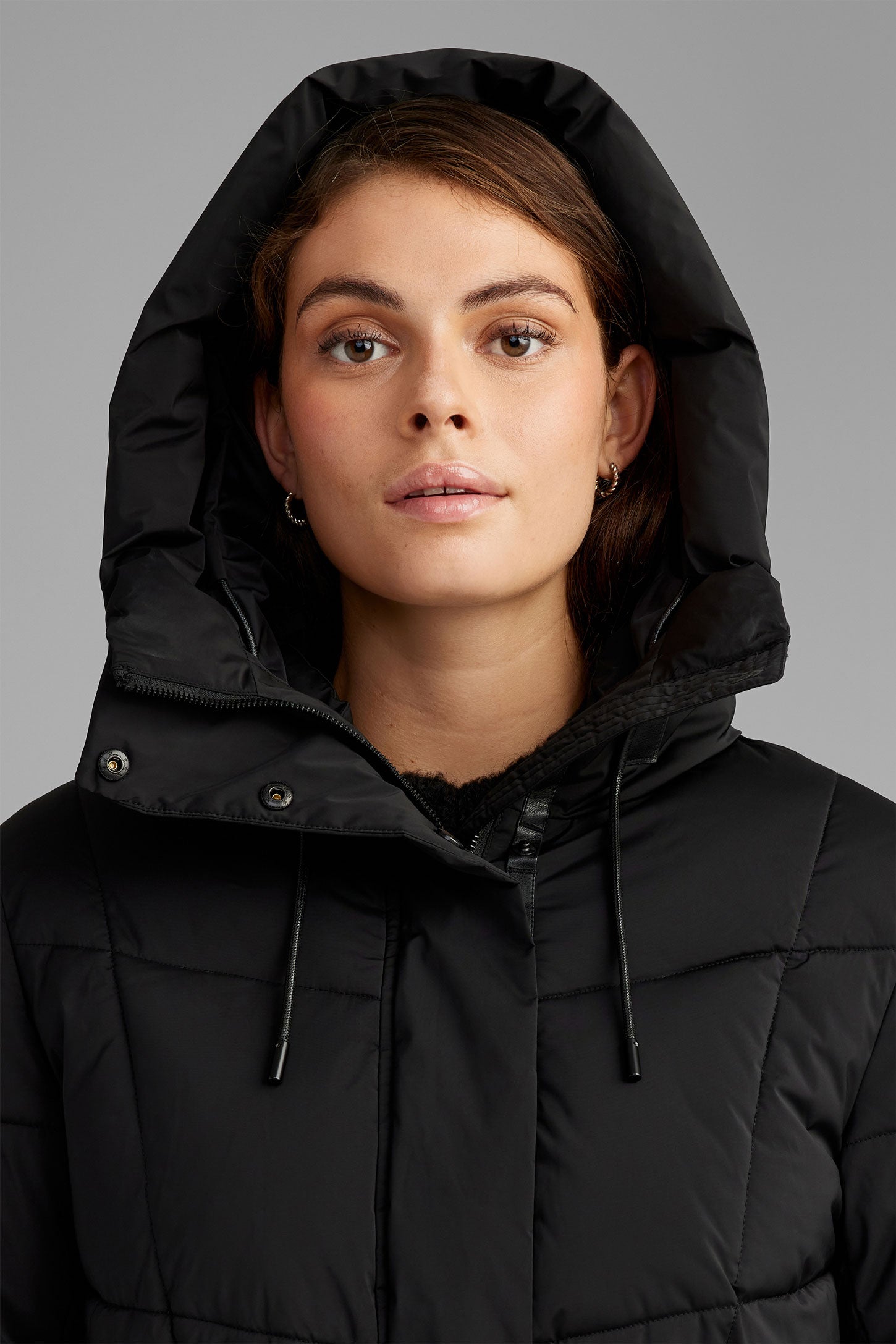 Manteau d'hiver matelassé à capuchon - Femme && NOIR