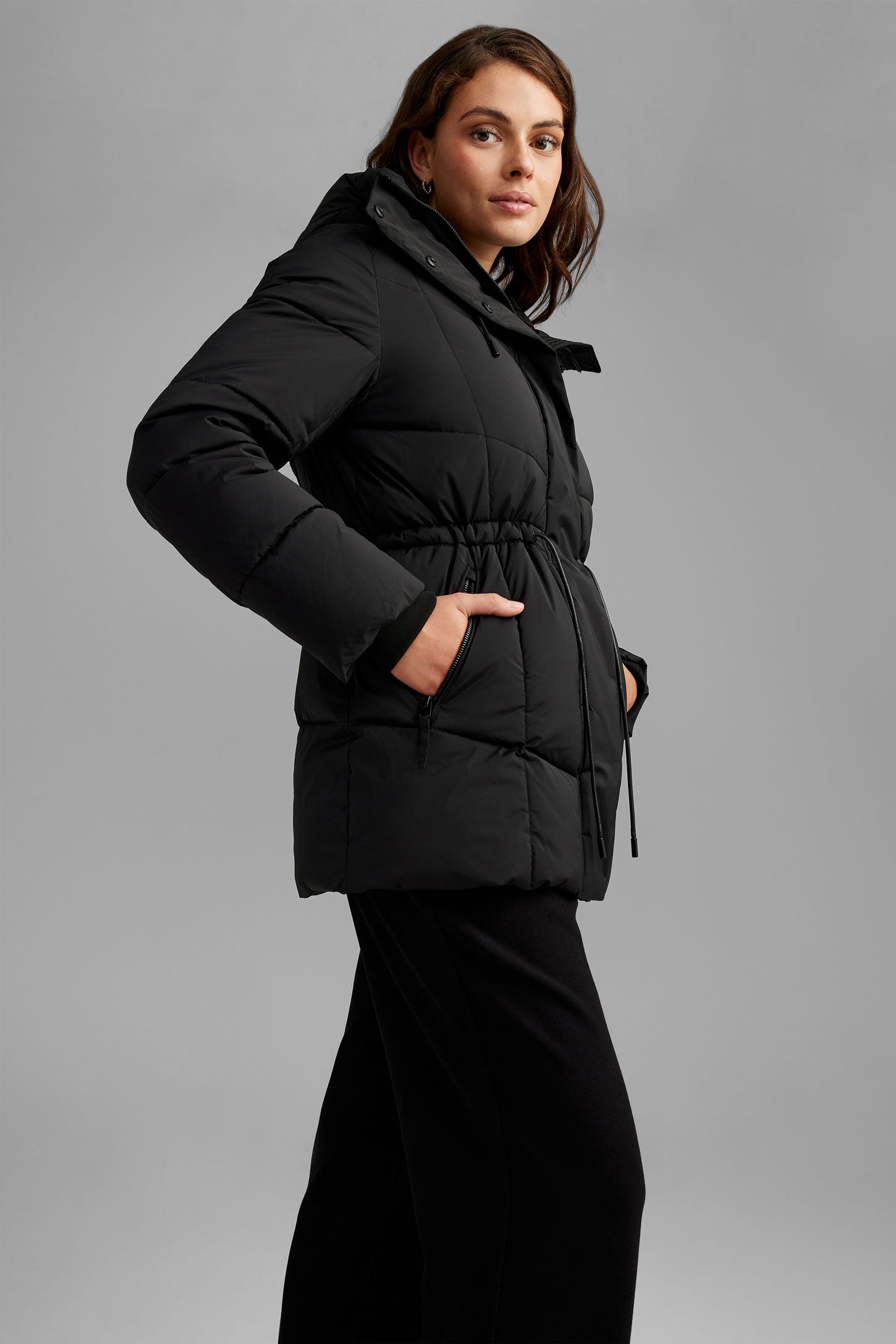 Manteau d'hiver matelassé à capuchon - Femme && NOIR