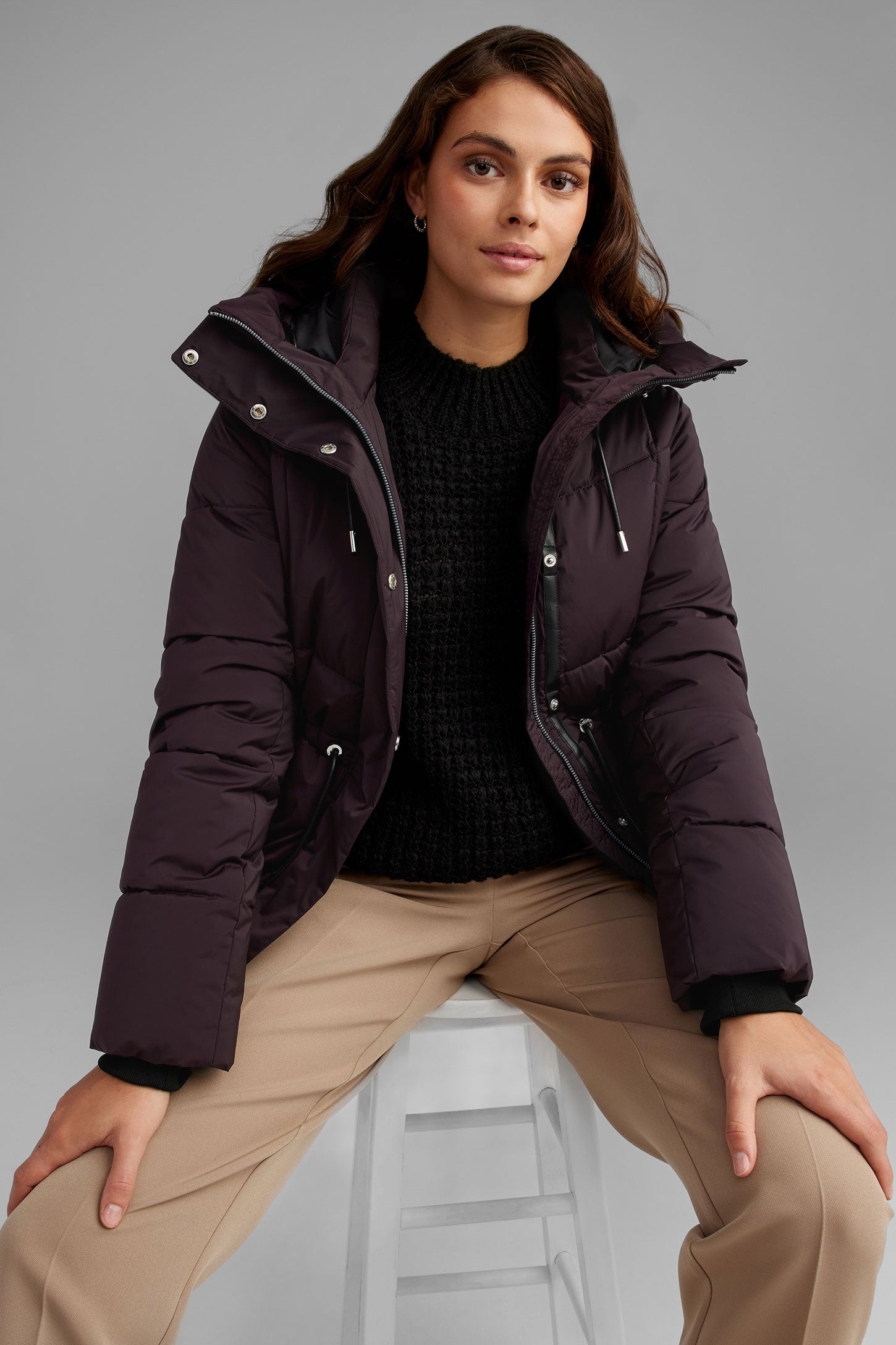 Manteau d'hiver matelassé à capuchon - Femme && MAUVE