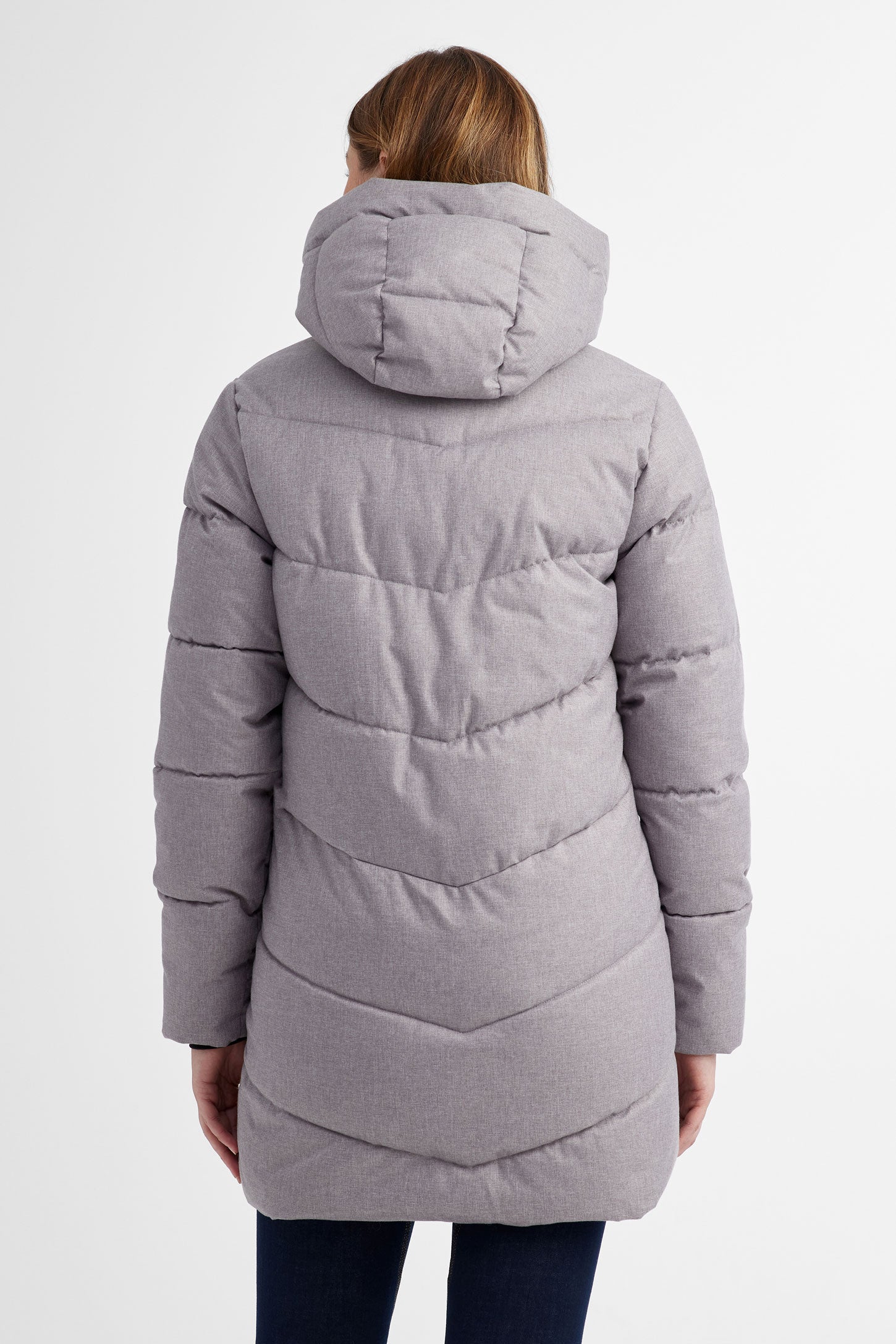 Manteau d'hiver matelassé long à capuchon - Femme && GRIS