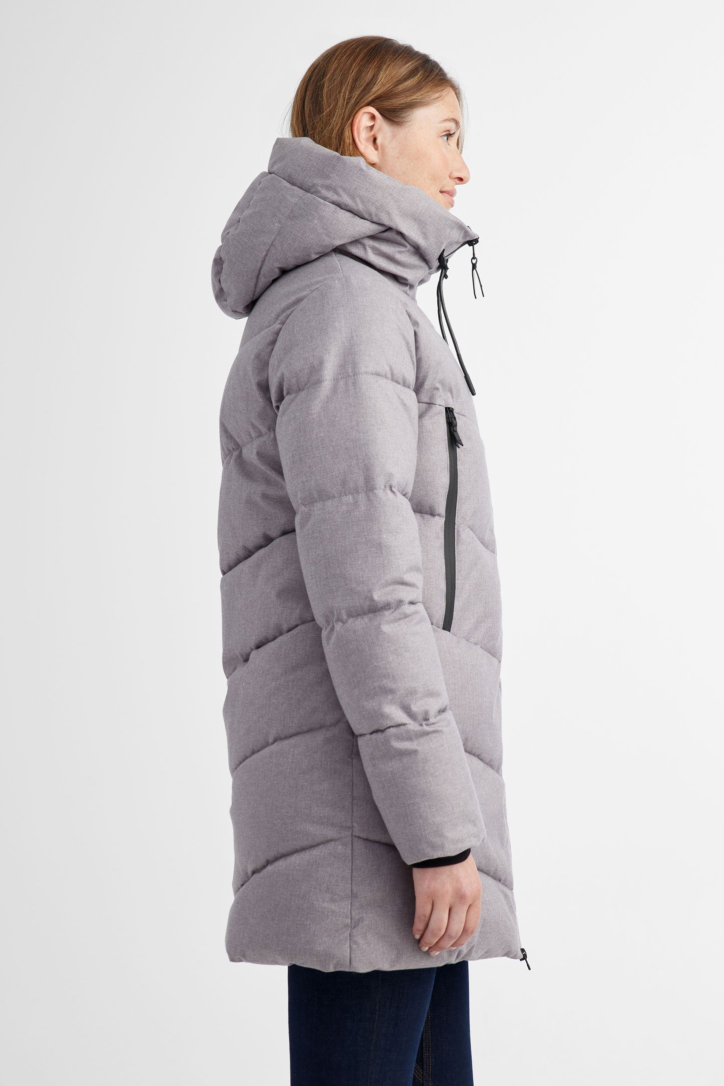 Manteau d'hiver matelassé long à capuchon - Femme && GRIS