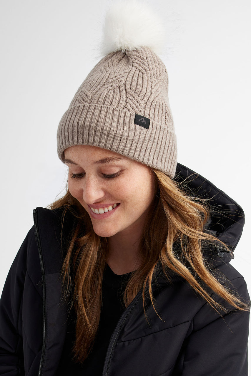 Tuque à pompon en tricot câble doublé BM Femme