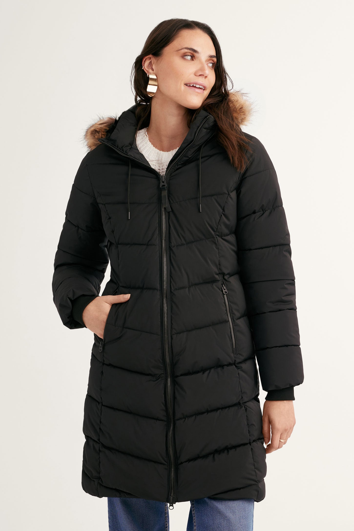 Manteau d'hiver long matelassé - Femme && NOIR