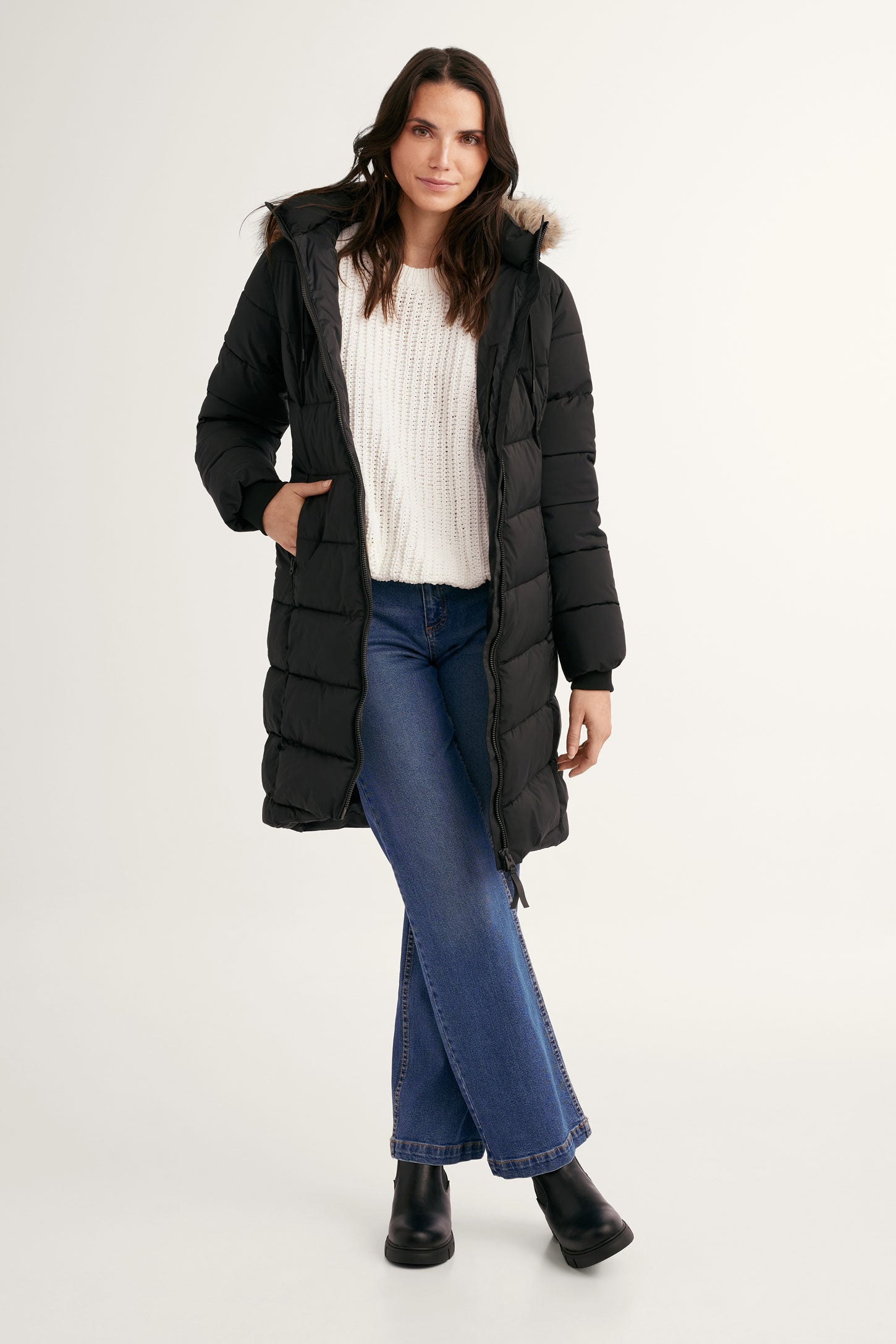 Manteau d'hiver long matelassé - Femme && NOIR